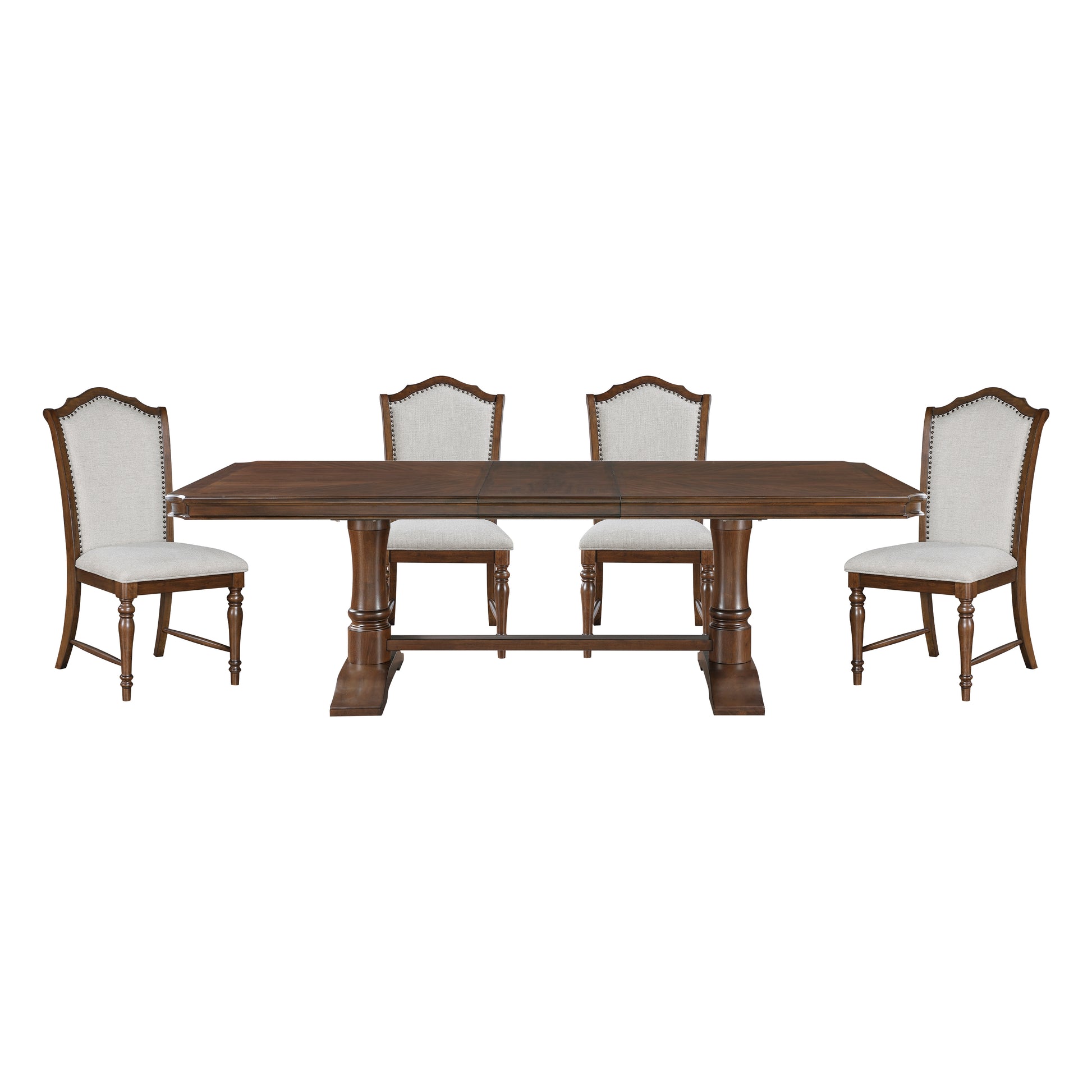 Formal Traditional Dining Set 5Pc Table With Extension Leaf And 4 Side Chairs Cherry Finish Fabric Upholstery Trim Wooden Furniture Wood Wood Cherry Seats 4 Wood Dining Room Self Storing Leaf