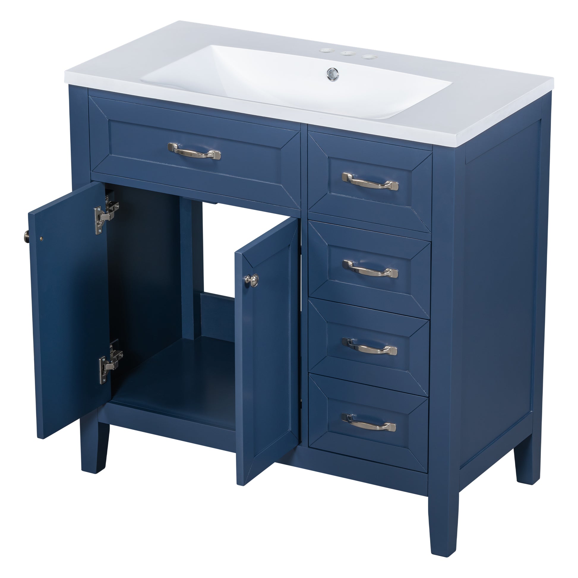 36" Bathroom Vanity With Sink Combo, Blue Bathroom Cabinet With Drawers, Solid Frame And Mdf Board Blue Solid Wood Mdf