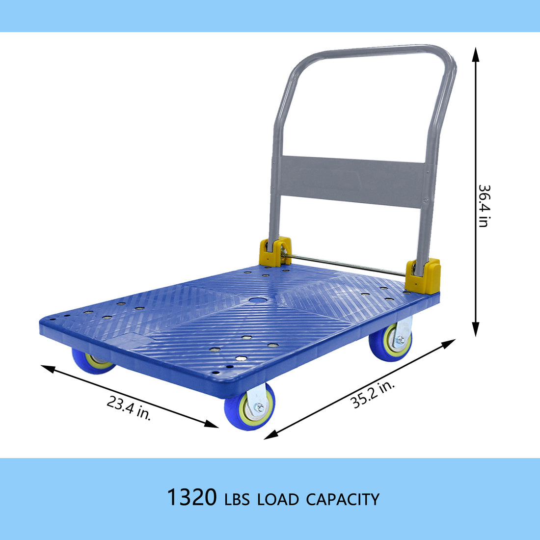 Foldable Platform Push Hand Truck Cart, 1320 Lbs. Weight Capacity Blue Metal