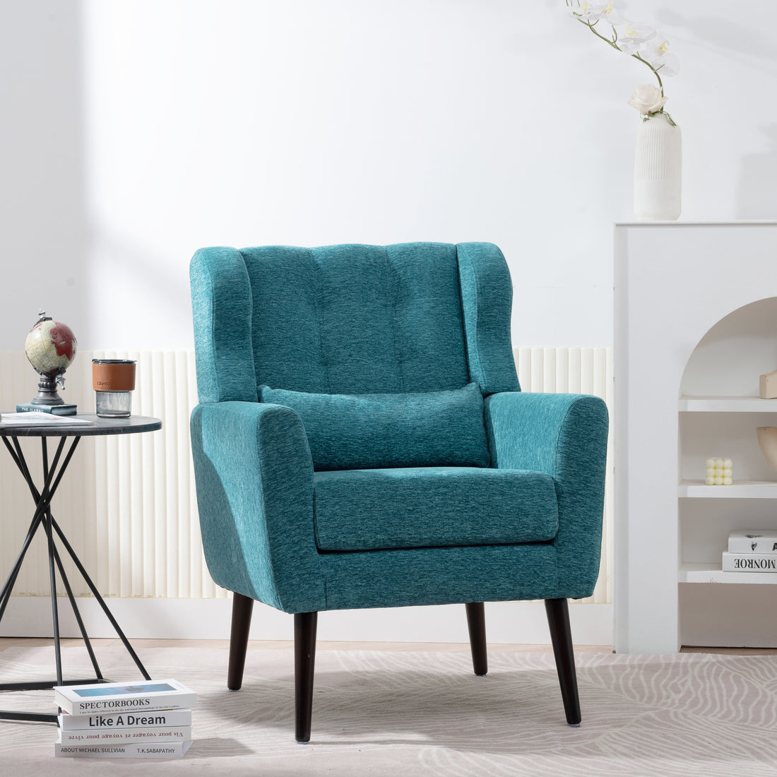 Modern Accent Chair Upholstered Foam Filled Living Room Chairs Comfy Reading Chair Mid Century Modern Chair With Chenille Fabric Lounge Arm Chairs Armchair For Living Room Bedroom Teal Teal Light Brown Primary Living Space Modern Rubberwood Foam Chenille