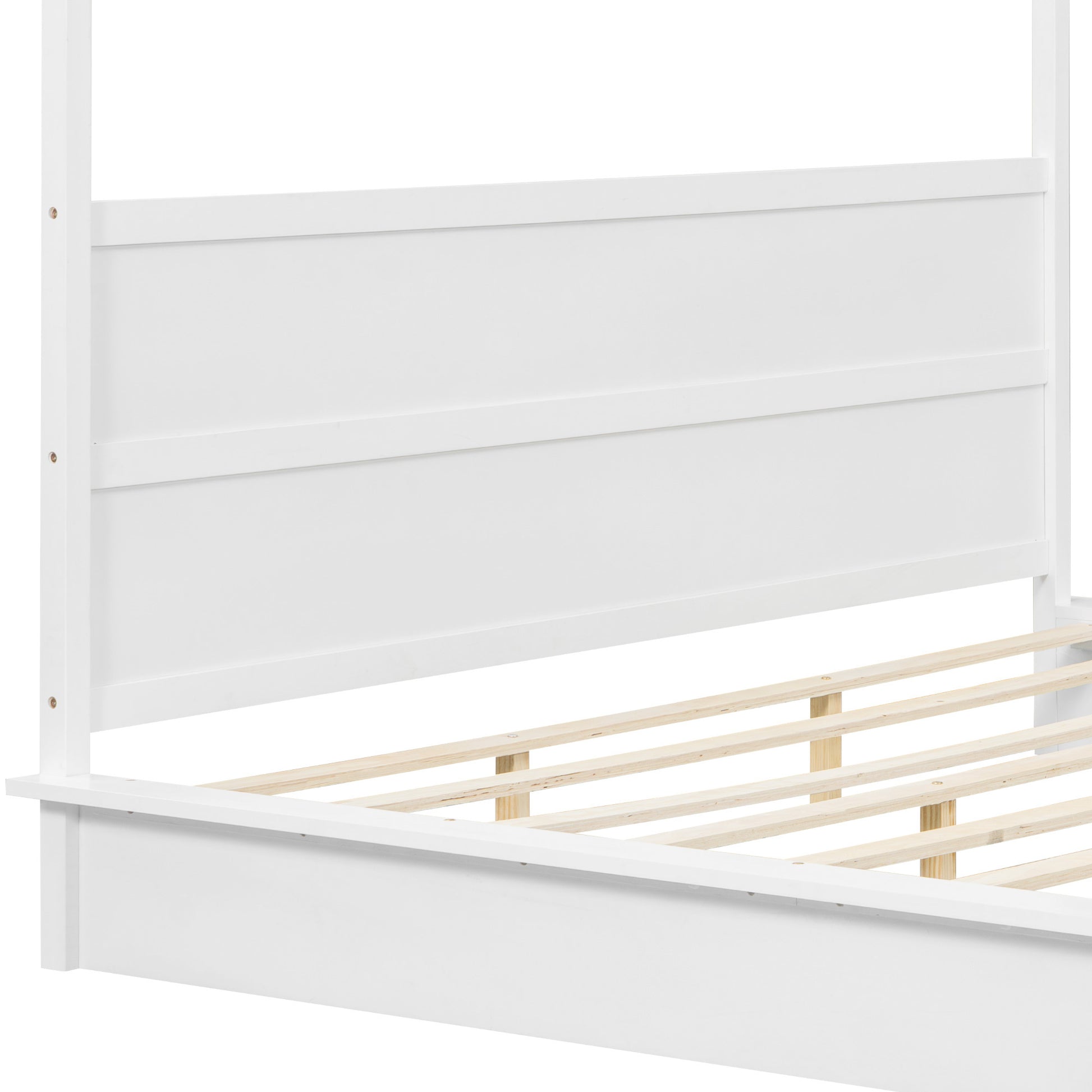 King Size Wood Led Canopy Bed ,Canopy Platform Bed With Support Slats, No Box Spring Needed, Whitekig King White Plywood