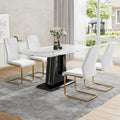 Table And Chair Set, Modern And Minimalist Dining Table, Imitation Marble Patterned Tabletop, Mdf Legs With U Shaped Brackets. Paired With Comfortable Chairs, Suitable For Dining And Living Rooms. Black Gold Mdf Glass