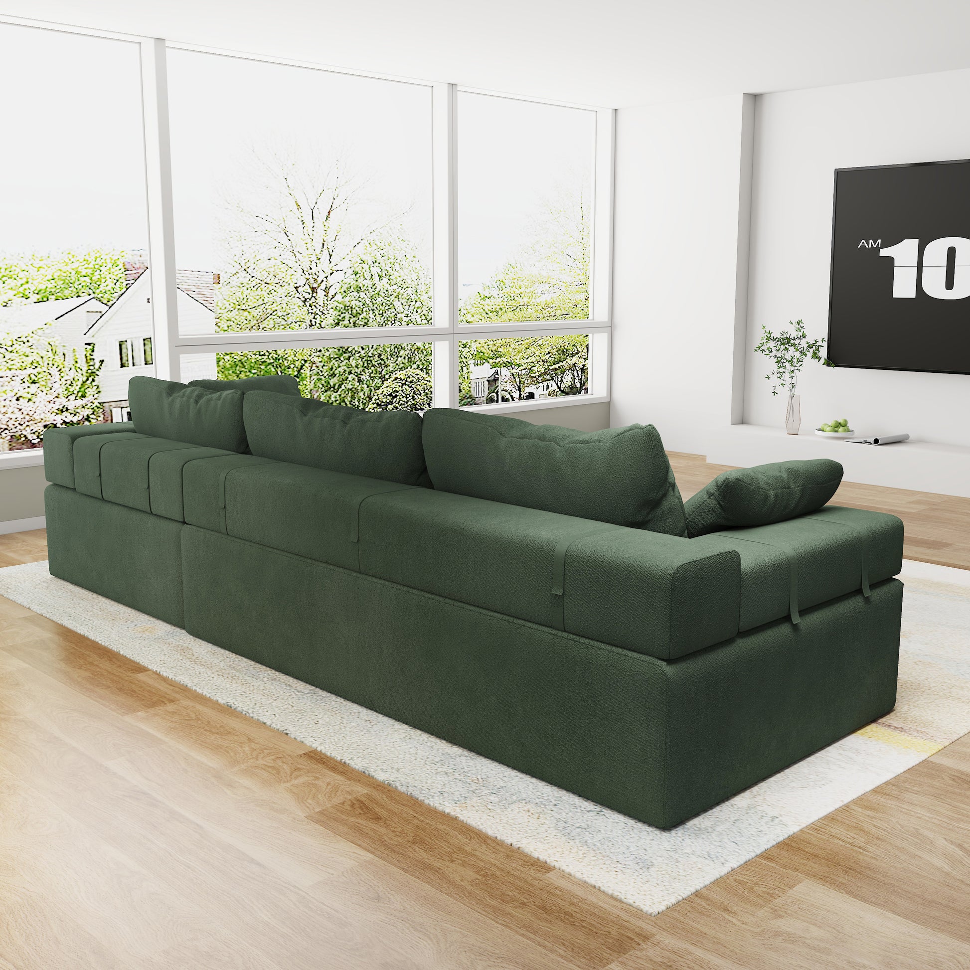 Modern Upholstered Sectional Sofa Couch Set,Modular 108" L Shaped Sectional Living Room Sofa Set With 6 Pillows,Free Combination Sofa Couch For Living Room,Bedroom Green Foam Chenille 3 Seat