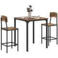 Homcom 3 Piece Counter Height Bar Table And Chairs Set, Industrial Small Dining Table Set For 2, Square Kitchen Table And Stools With Steel Frame, Rustic Brown And Black Brown Black Steel