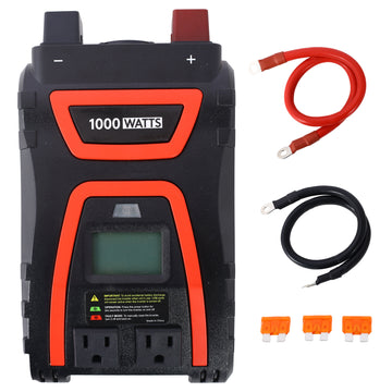 1000 Watts Power Inverter Modified Sine Wave Car Led Displayportable Ac Power Emergencies, Job Sites, Trucks Boats Off Grid Rv Camping,12V To 115 Volts, Etl Approved Black Plastic