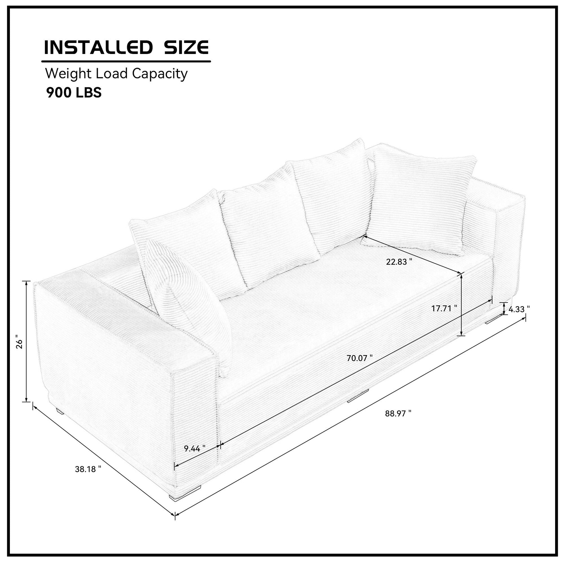 88.97'' Corduroy Sofa With 5 Matching Toss Pillows Modern Upholstered Sofa Including Bottom Frame For Bedroom, Apartment And Office.Orange Orange Corduroy 3 Seat