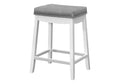 Bar Stool, Set Of 2, Counter Height, Saddle Seat, Kitchen, White Wood, Grey Leather Look, Transitional White Foam Solid Wood