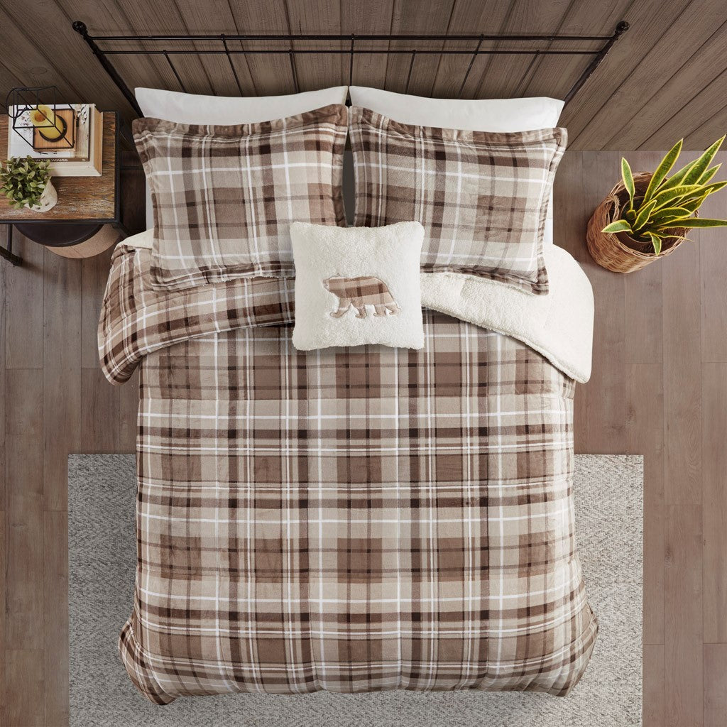 Plush To Sherpa Down Alternative Comforter Set Queen Multicolor Polyester