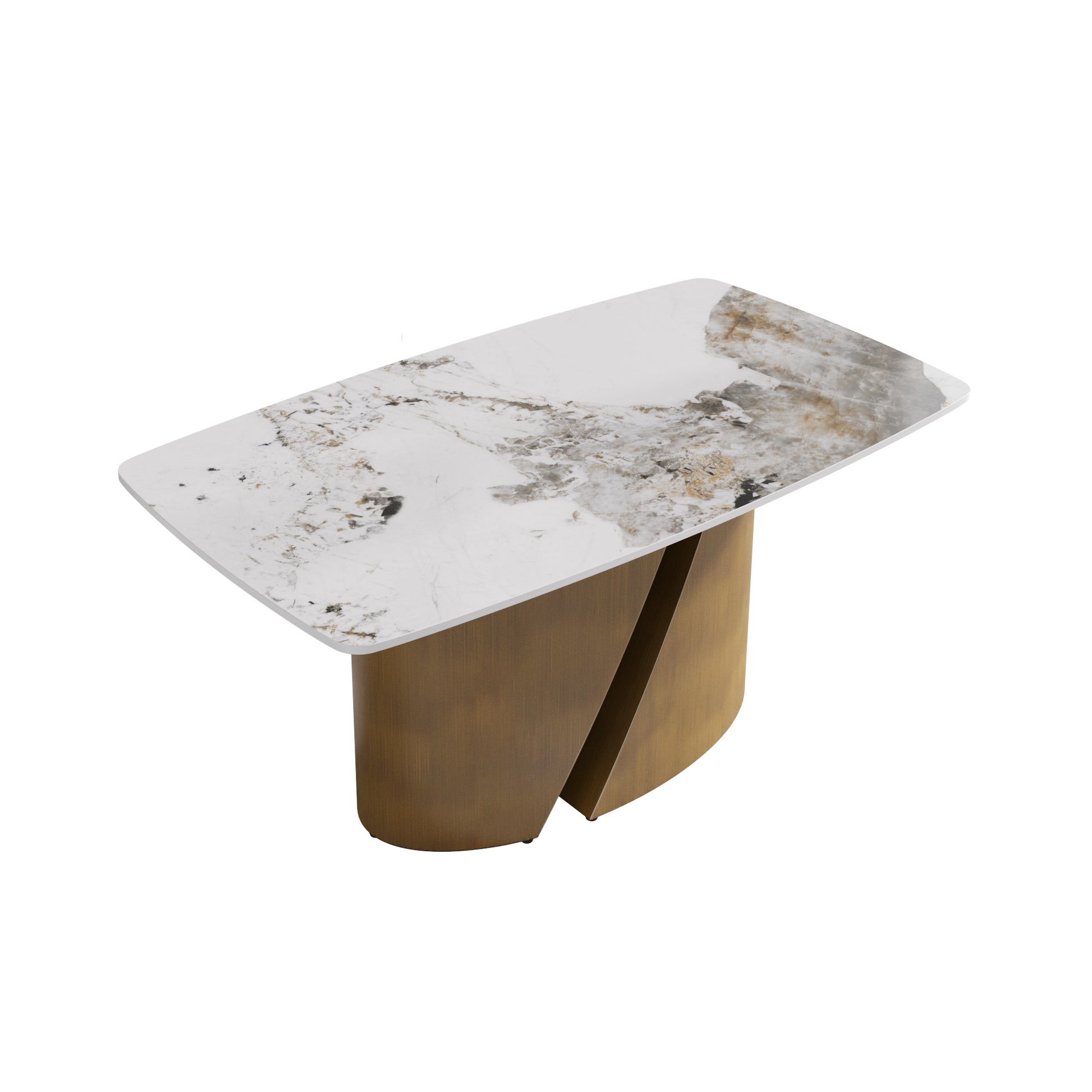 63 "Modern Artificial Stone Curved Pandora White Panel Bronze Iron Metal Legs Can Accommodate 6 8 People Antique Brass,White Dining Room Metal Sintered Stone