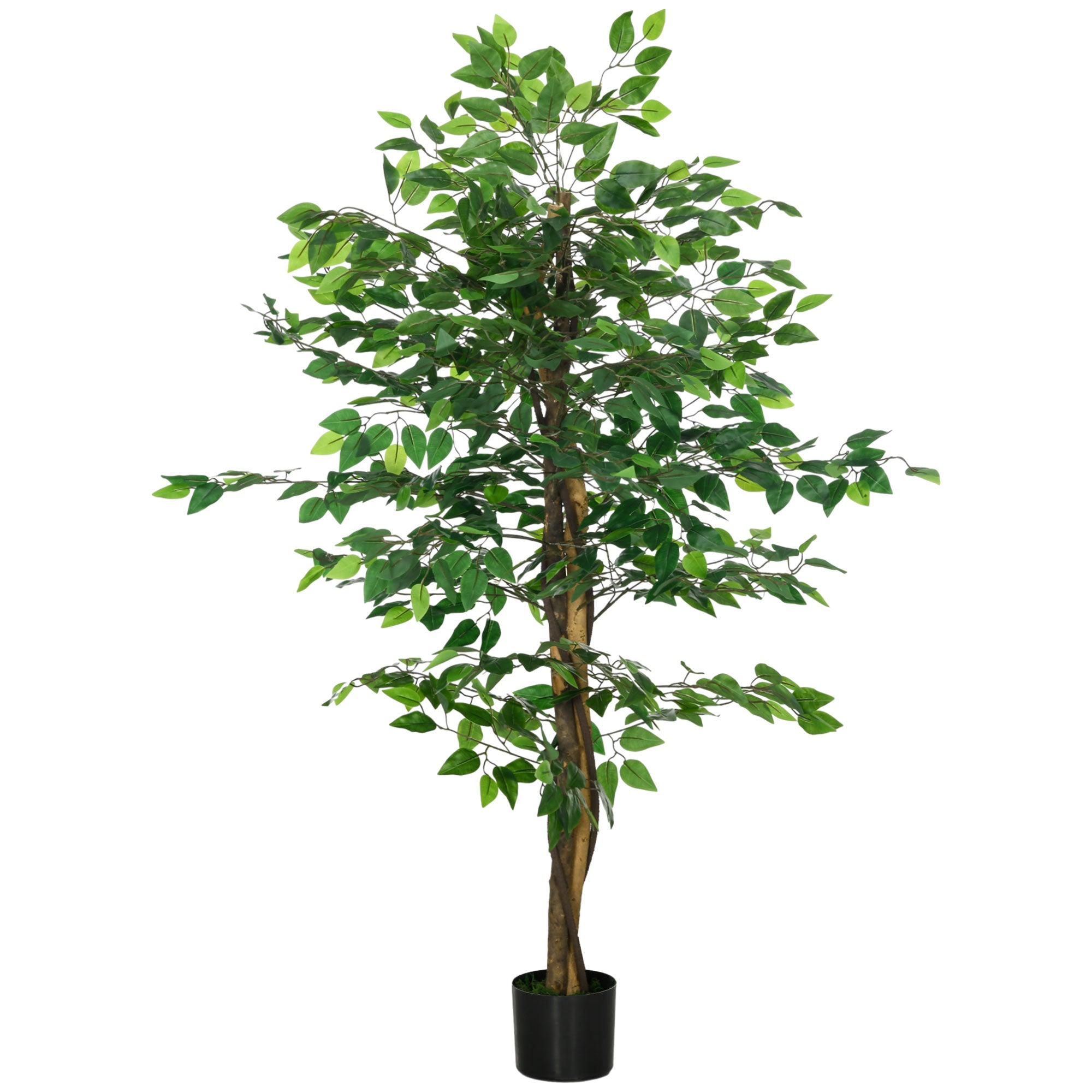 Homcom 5Ft Artificial Ficus With Pot, Indoor Outdoor Fake Plant For Home Office Living Room D Cor Green Plastic