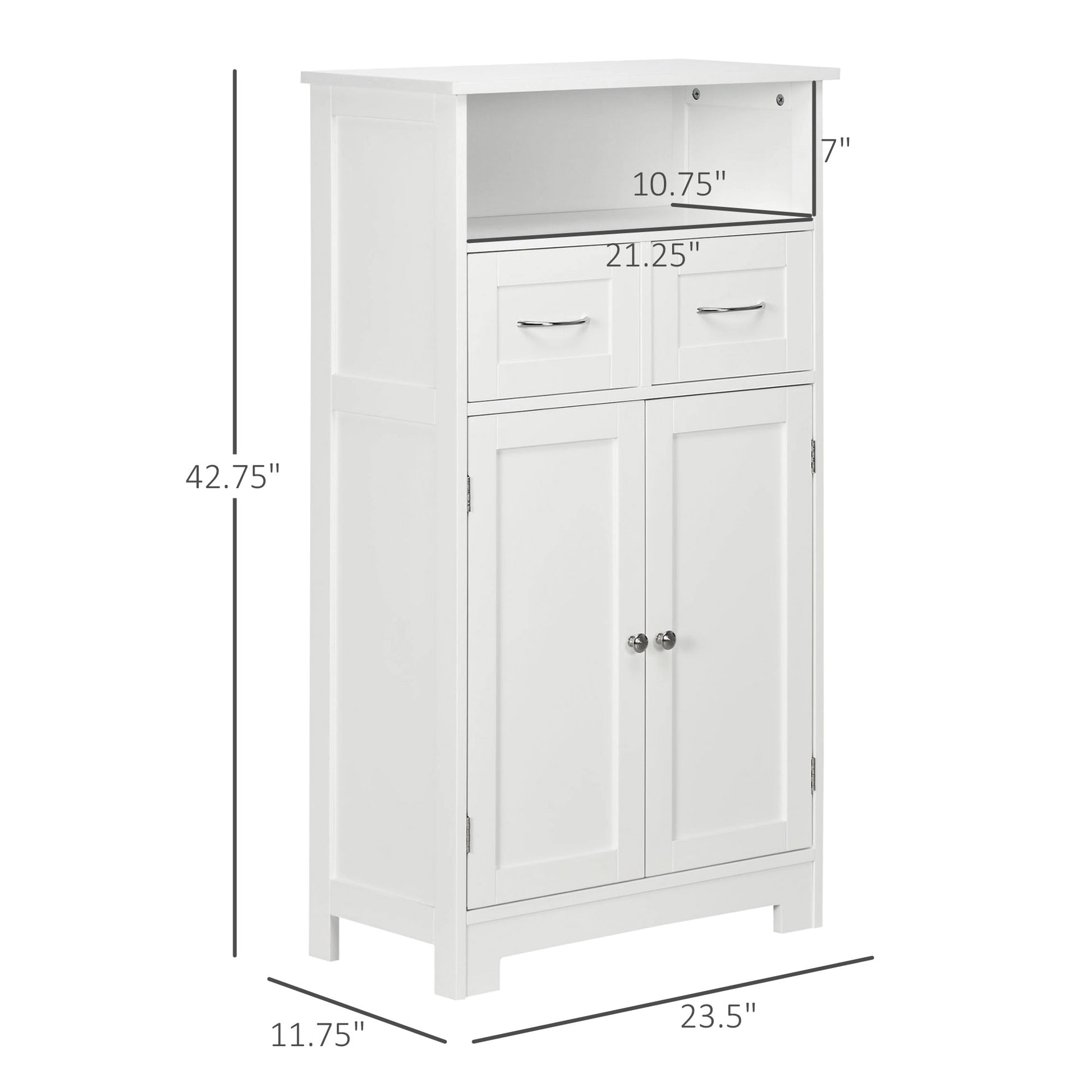 Kleankin Bathroom Cabinet Organizer, Freestanding Small Storage Cabinet With Two Drawers And Adjustable Shelf For Living Room, Or Entryway, White White Mdf