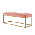 Modern Tufted Channel Entryway Bench Emerald Velvet Upholstered End Of Bed Bench With Metal Frame,Footboard Bench For Living Room, Bedroom Blush Foam Velvet