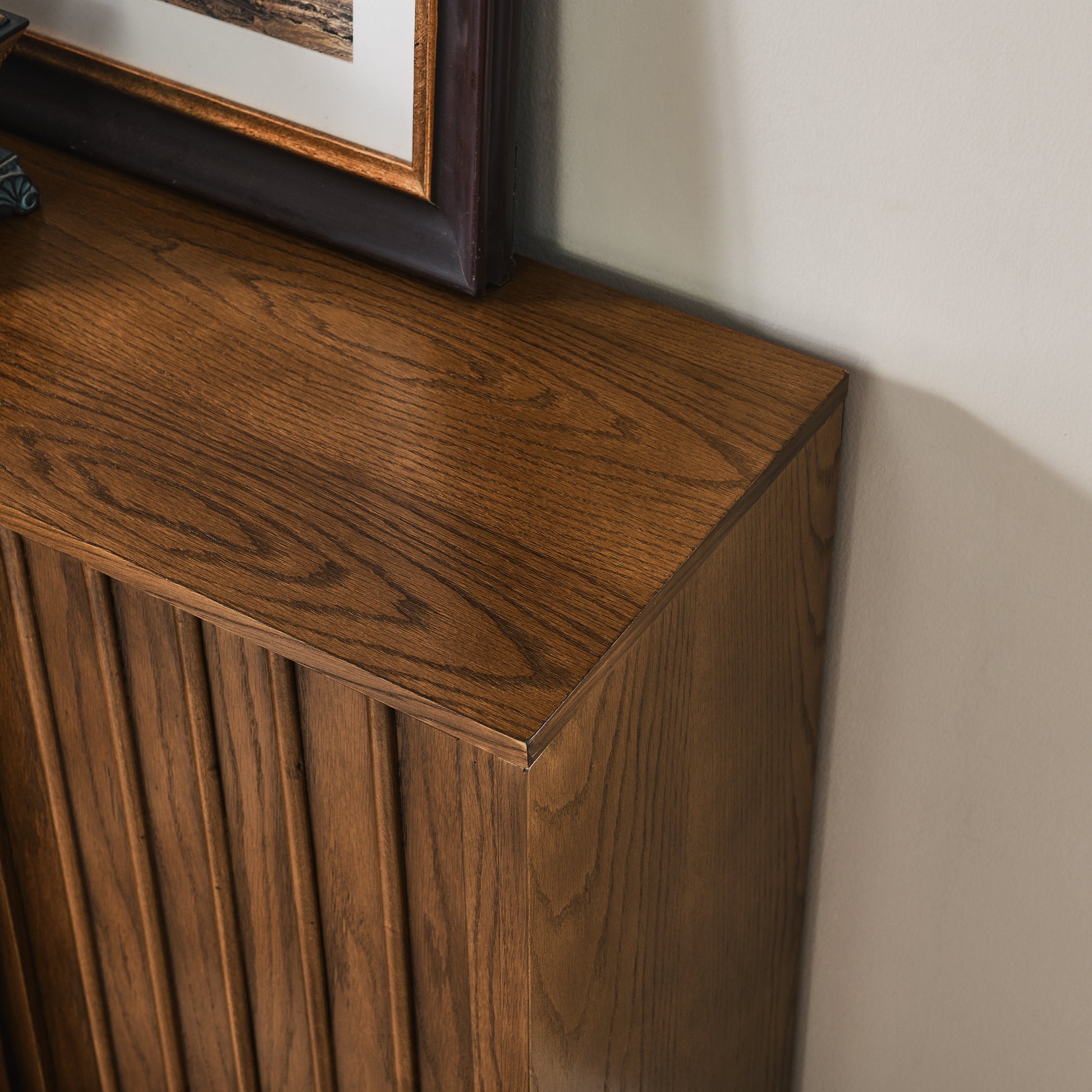 Mid Century Sideboard With 2 Sliding Door & Solid Wood Decorative Strips, Storage Cabinet For Living Room, Kitchen, Dining, Entryway, Hallway Walnut Mdf