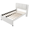 Full Size Upholstery Platform Bed With Trundle,Trundle Can Be Flat Or Erected, Beige Box Spring Not Required Full Beige Bedroom Linen Upholstered