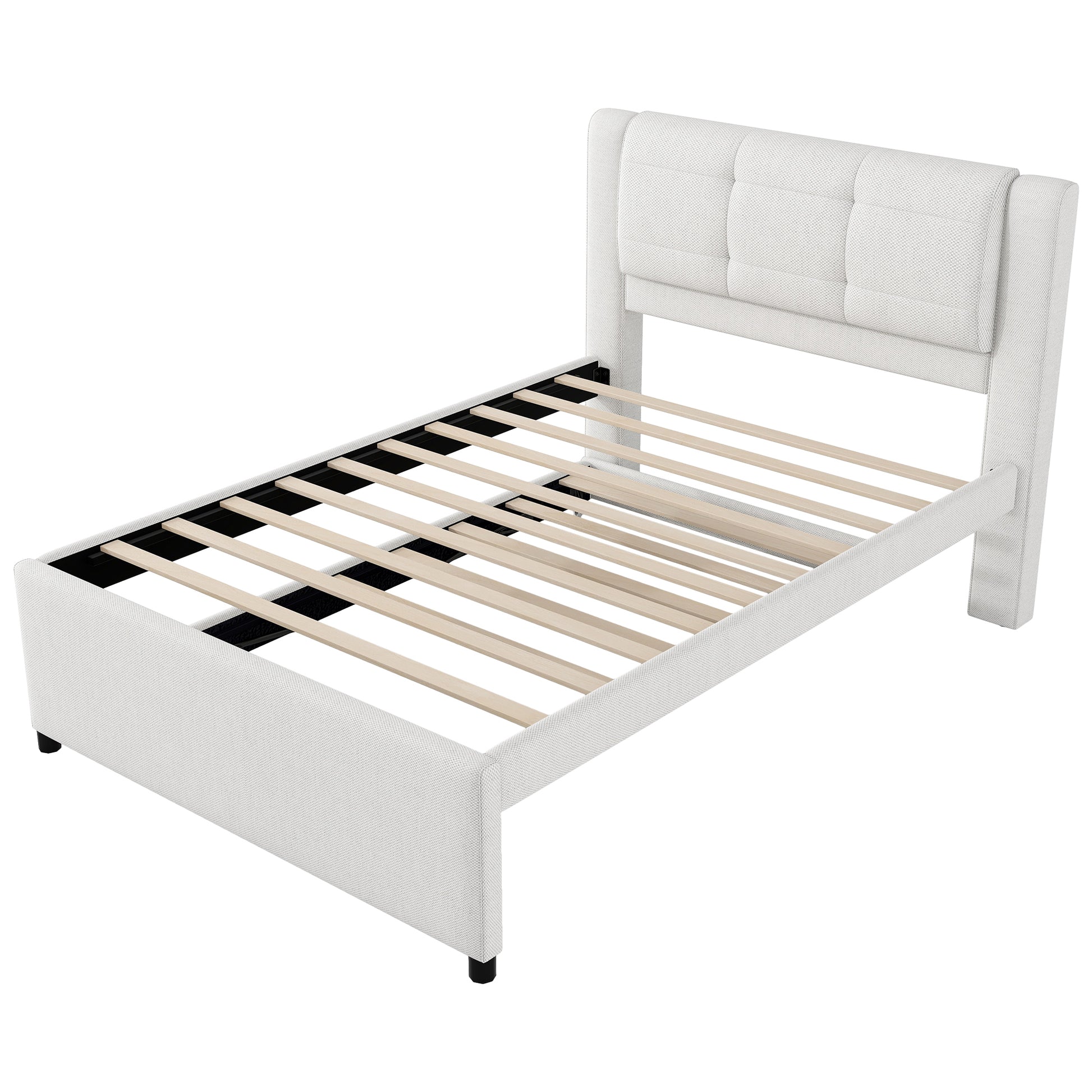 Full Size Upholstery Platform Bed With Trundle,Trundle Can Be Flat Or Erected, Beige Box Spring Not Required Full Beige Bedroom Linen Upholstered