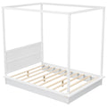 Full Size Wood Led Canopy Bed ,Canopy Platform Bed With Support Slats, No Box Spring Needed, White Full White Plywood