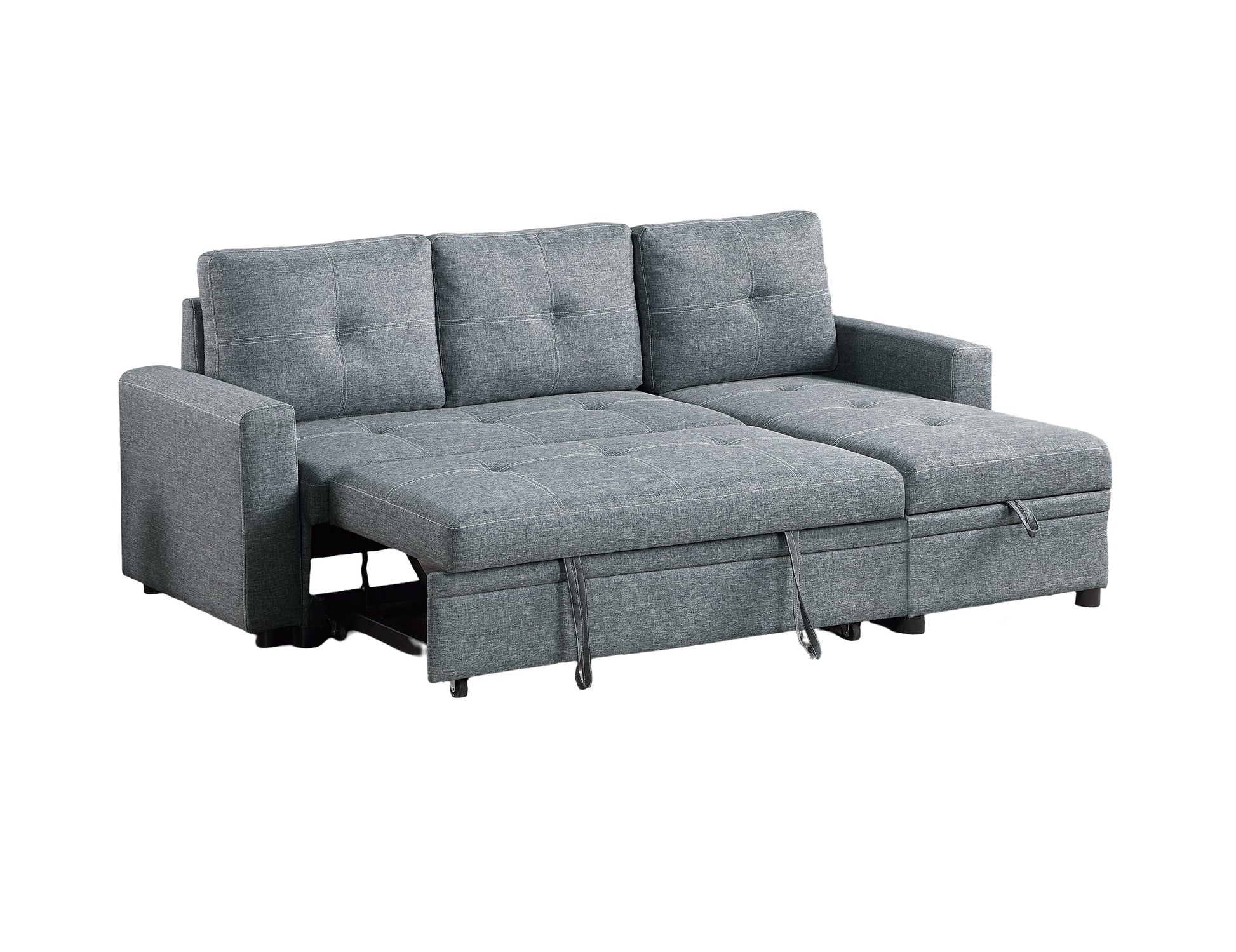 Black Gray Polyfiber Convertible Sectional Sofa Pull Out Bed Couch Storage Chaise Reversible 2Pc Sectional Living Room Furniture Grey Black Primary Living Space Tufted Back Contemporary,Modern L Shaped Square Arms Plywood 4 Seat