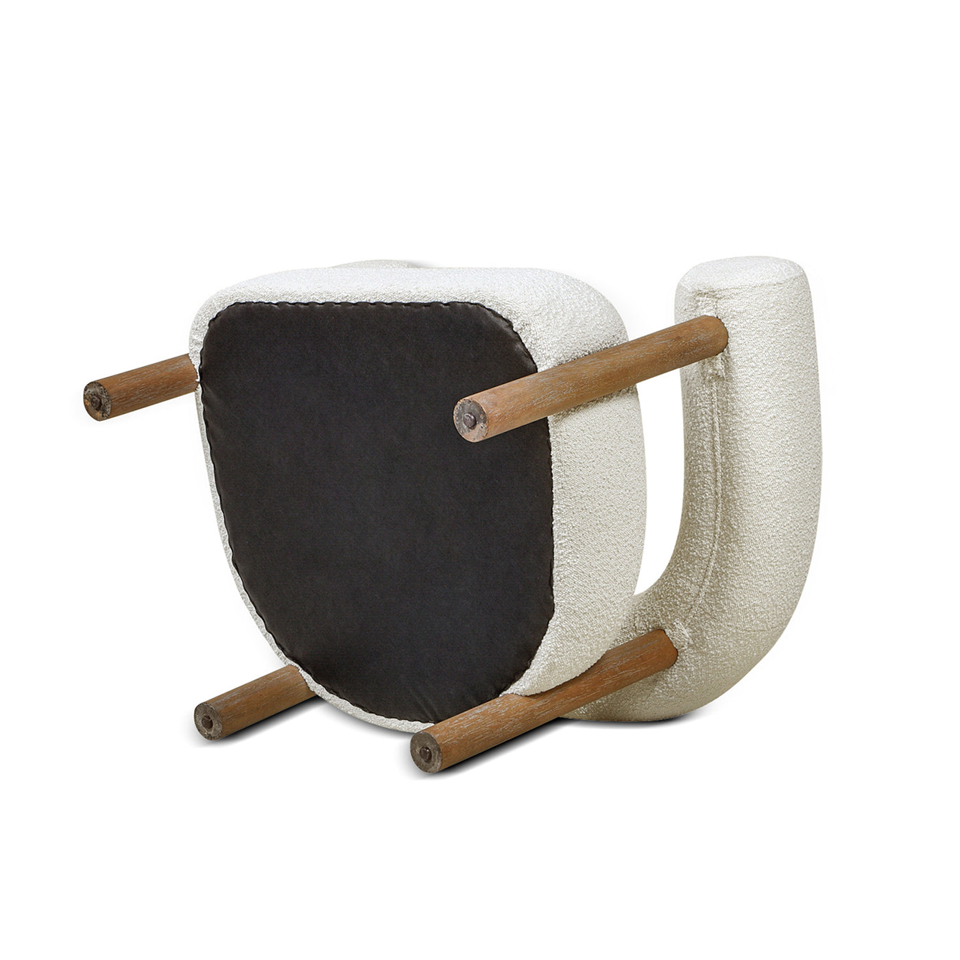 Fuji 37" Mid Century Modern Barrel Accent Arm Chair, Ivory White Boucle White Foam Boucle