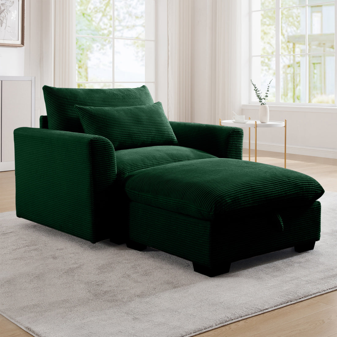 Green Corduroy Sofa Couch, Modular Couch With Storage Ottoman, Couch Deep Seat Couches For Modern Living Room Apartment Office Green Corduroy 1 Seat