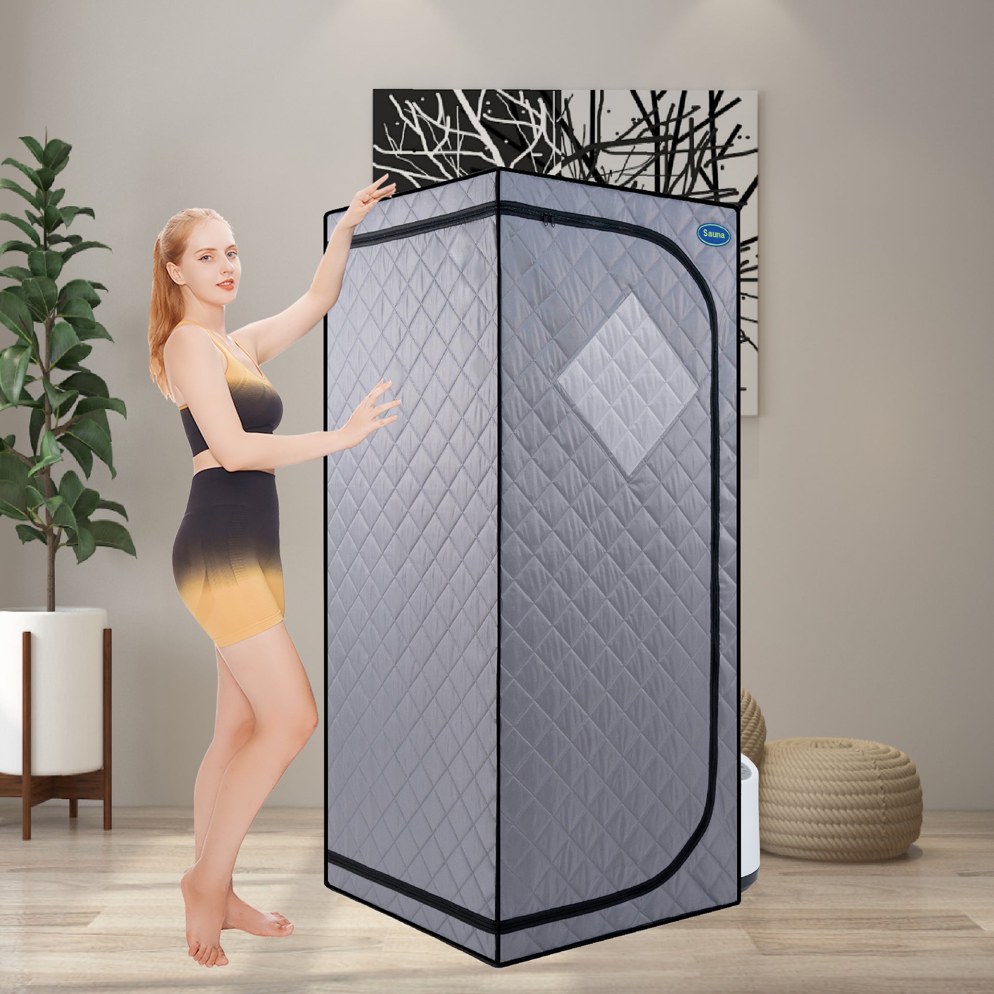 steam tent Full Size Portable Grey Steam Sauna Tent Personal Home Spa, With Steam Generator, Remote Control, Foldable Chair, Timer And Pvc Pipe Connector Easy To