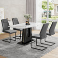 Table And Chair Set, Modern And Minimalist Dining Table, Imitation Marble Patterned Tabletop, Mdf Legs With U Shaped Brackets. Paired With Comfortable Chairs, Suitable For Dining And Living Rooms. Black Mdf Glass