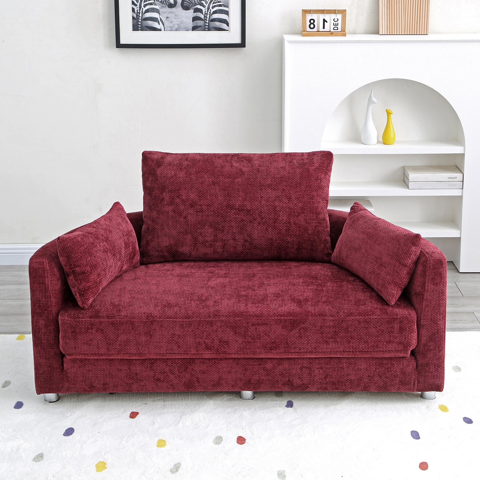 Foldable Sleeper Sofa Bed, Floor Sofa Chair Bed,Multi Functional, Circular Bed, Adjustable Futon Sofa Folding Lazy Sofa Couch,Double, For Balcony ,Living Room, Sitting And Sleeping Sofa,Burdy Burgundy Linen Primary Living Space Modern Linen 3 Seat