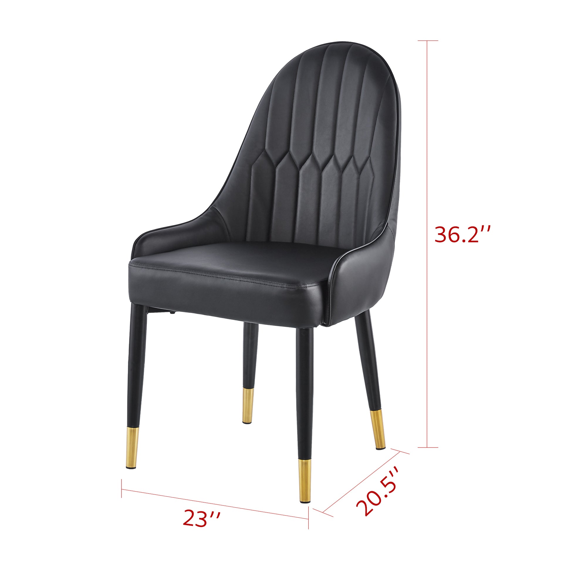 Modern Leather Dining Chair Set Of 2, Upholstered Accent Dining Chair, Legs With Black Plastic Tube Plug Black Leather