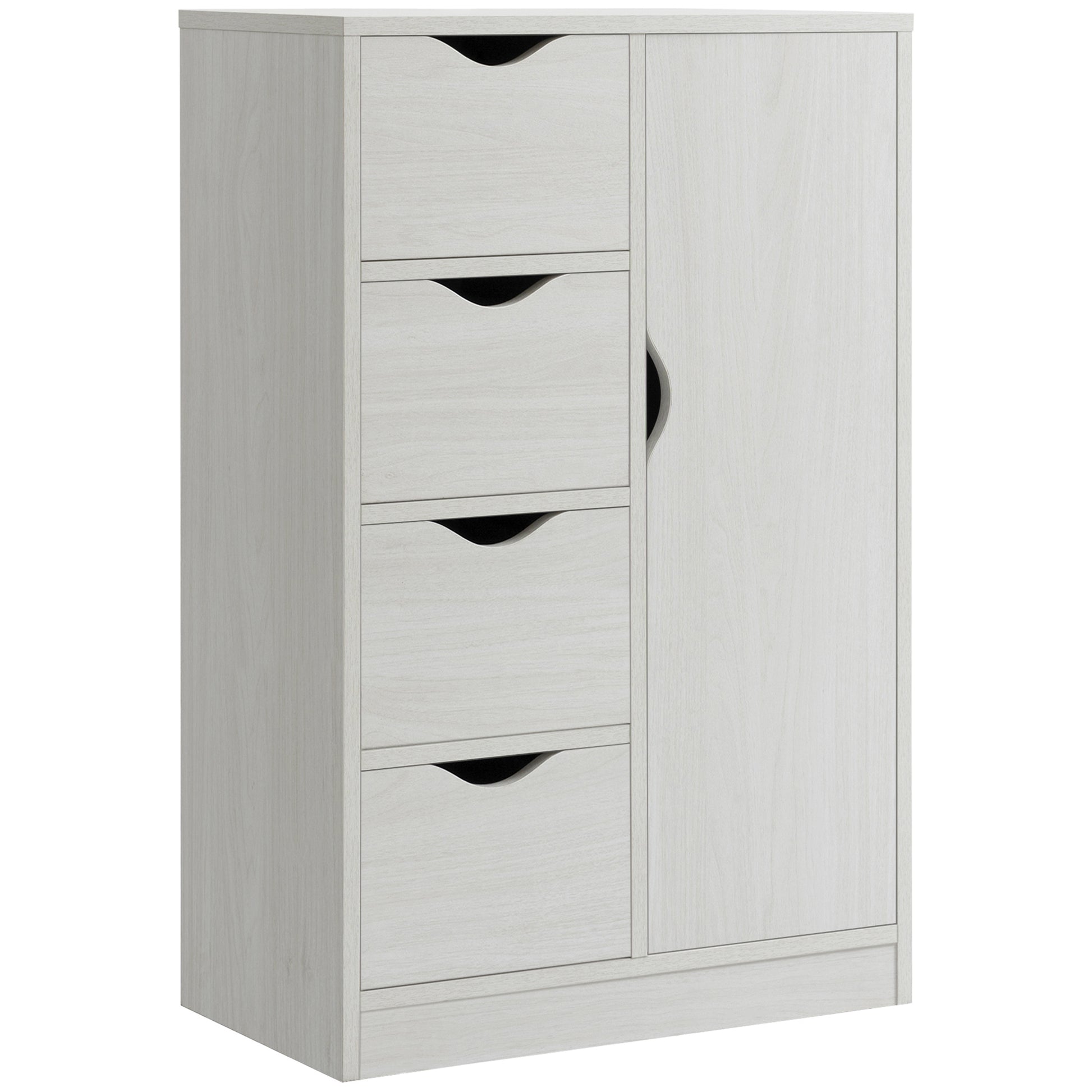 Homcom Freestanding Storage Cabinet, Bathroom Floor Cabinet With 4 Drawers And Door, White Wood Grain White Engineered Wood