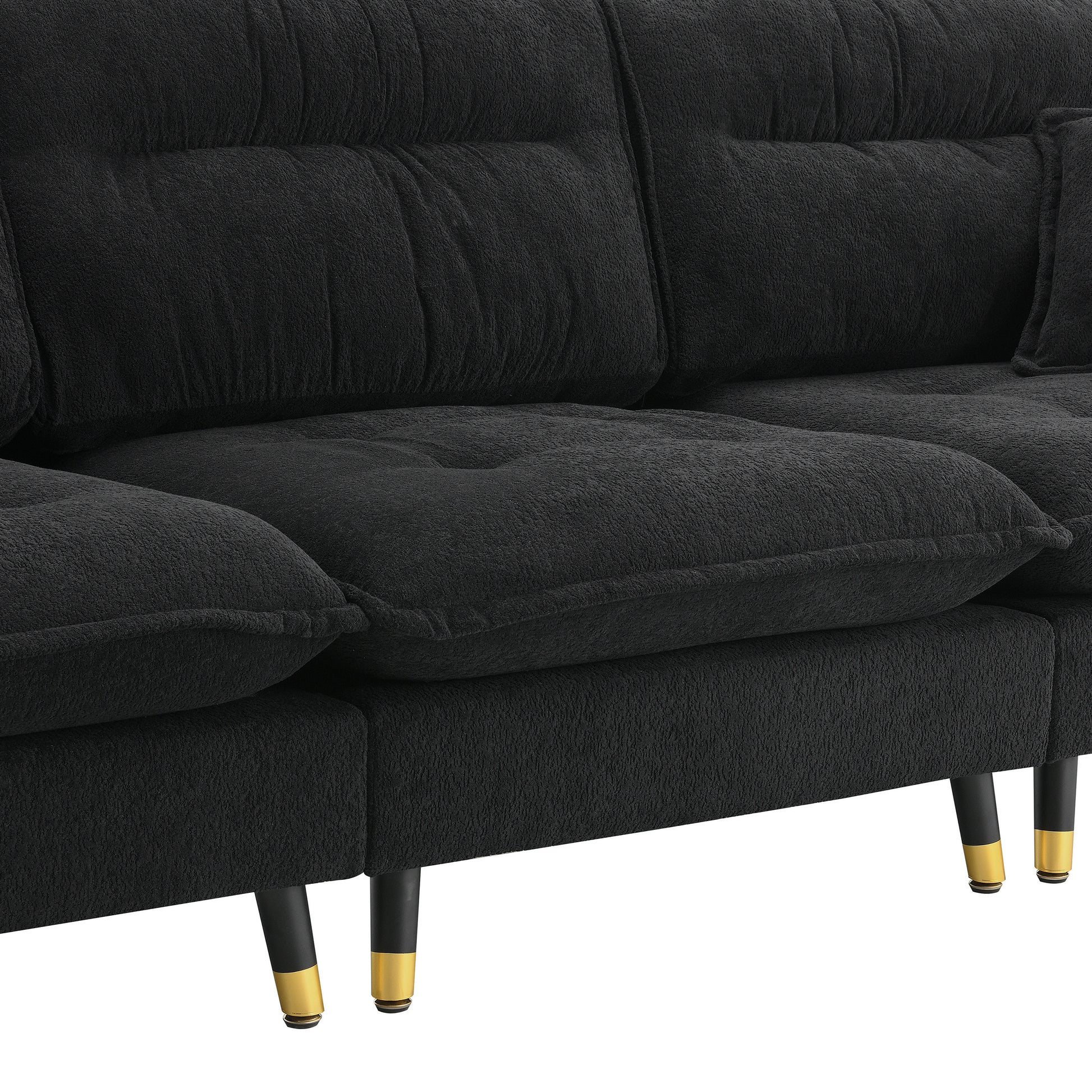 106*66.5" L Shaped Convertible Sectional Sofa,4 Seat Tufted Couch Set With Two Tone Adjust Legs,Cloud Chenille Fabric,Movable Ottoman For Living Room, Apartment,Office,3 Colors Black Chenille 4 Seat