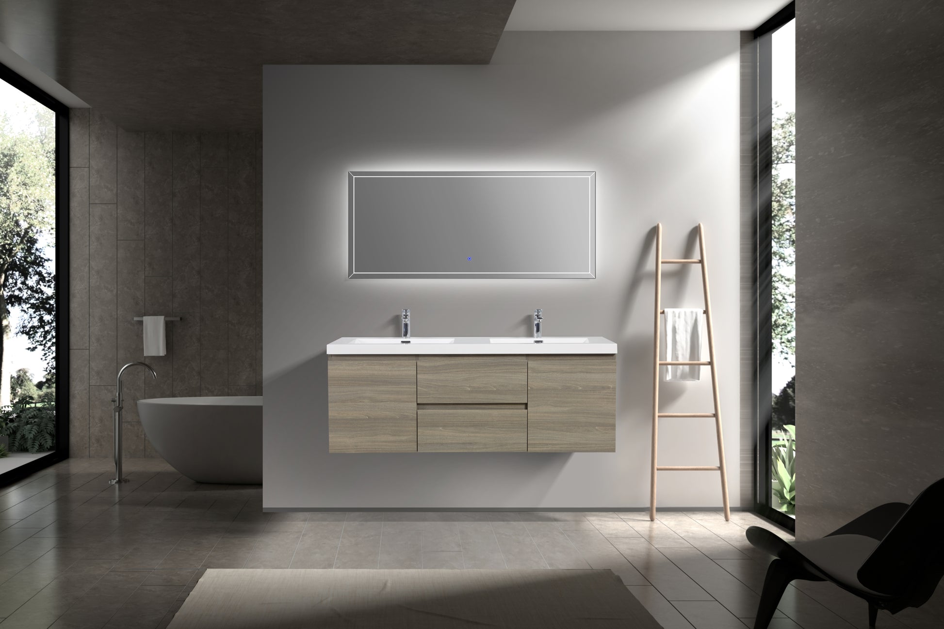 60" Floating Bathroom Vanity With Sink, Modern Wall Mounted Bathroom Storage Vanity Cabinet With Double Resin Top Basins And Soft Close Drawers, Ash Grey 24V11 60Dag 2 Grey 2 Bathroom Wall Mounted Plywood