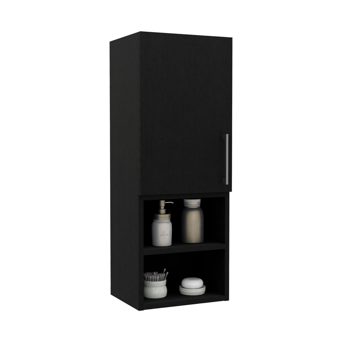 Medicine Single Door Cabinet 31"H, Two External Shelves, Two Interior Shelves, Black Black Particle Board Particle Board