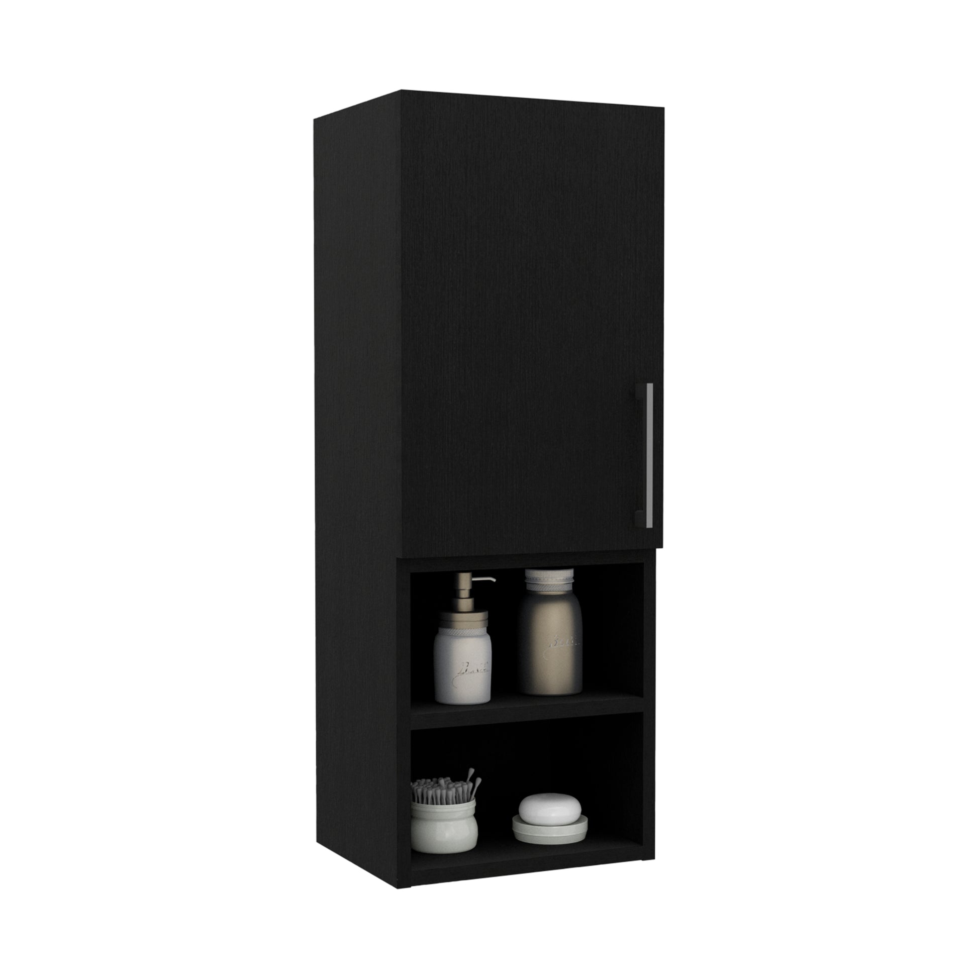 Medicine Single Door Cabinet 31"H, Two External Shelves, Two Interior Shelves, Black Black Particle Board Particle Board