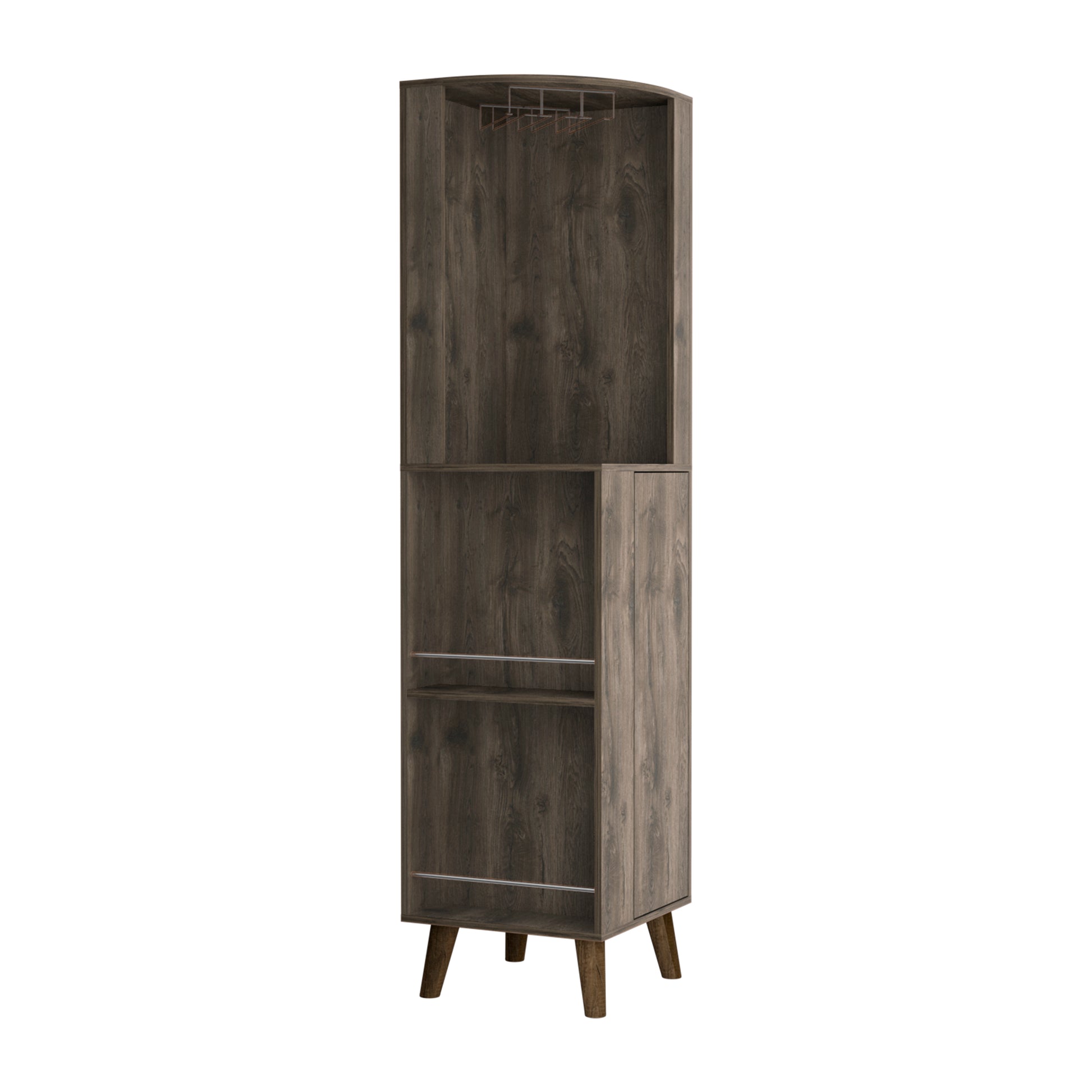 Corner Bar Cabinet, Two External Shelves, One Drawer, Two Interior Shelves, Dark Brown Dark Brown Solid Wood Mdf Engineered Wood