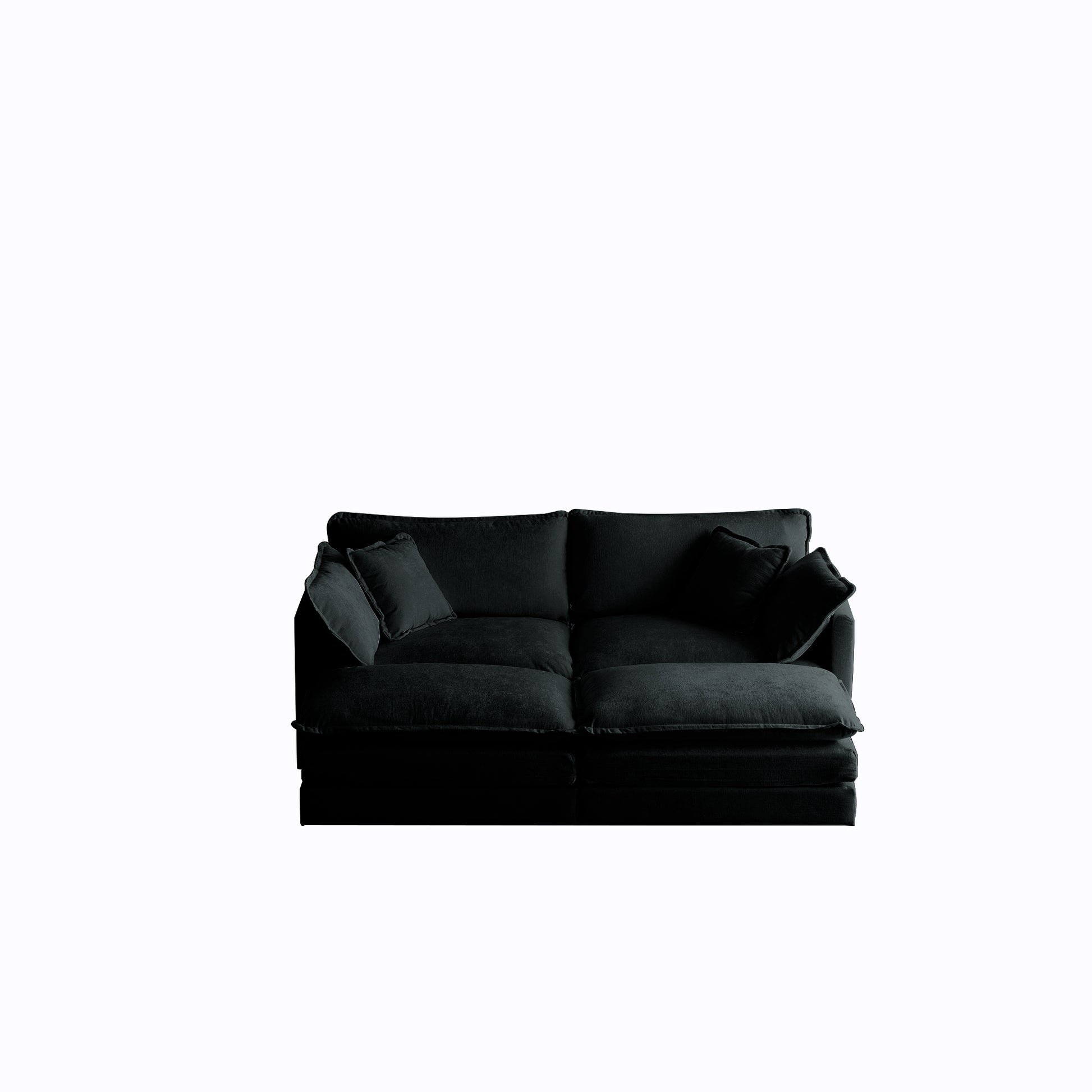 4 Piece Upholstered Sectional Sofa, 1 Piece Of 2 Seater Sofa And 2 Piece Of Ottomans2 Seater Loveseat Lounge With Ottomansblack Chenille Black Chenille 2 Seat