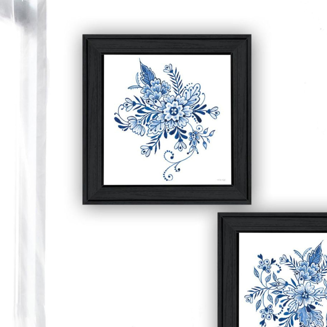 "Delph Designs Of Blue And White Florals" Framed Wall Art For Living Room, Wall Art Print For Home Decor, Bedroom Wall Art By Cindy Jacobs Multicolor Wood Paper