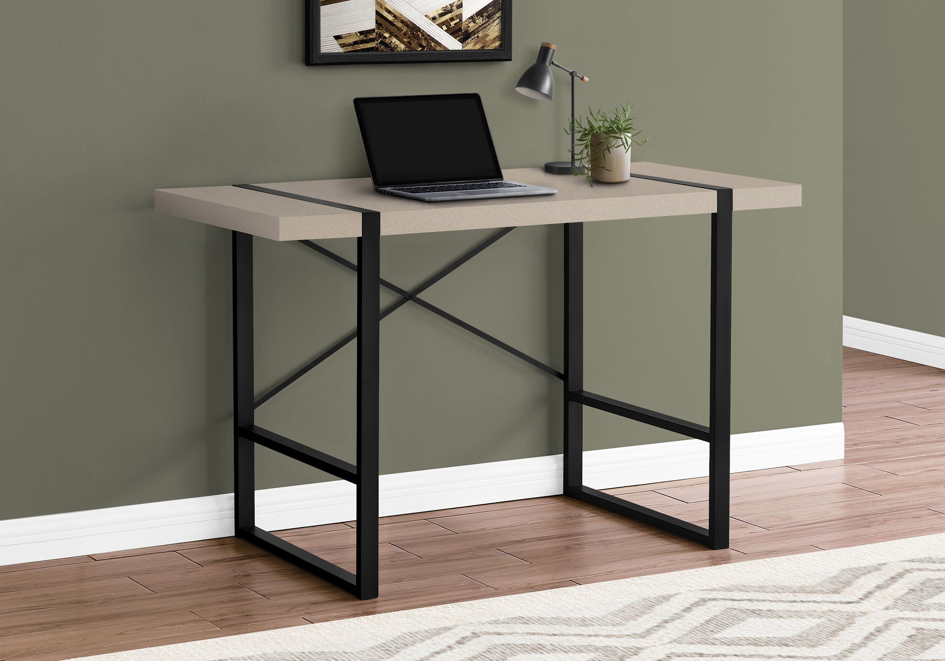 Computer Desk, Home Office, Laptop, 48"L, Work, Beige Laminate, Black Metal, Contemporary, Modern Taupe Particle Board