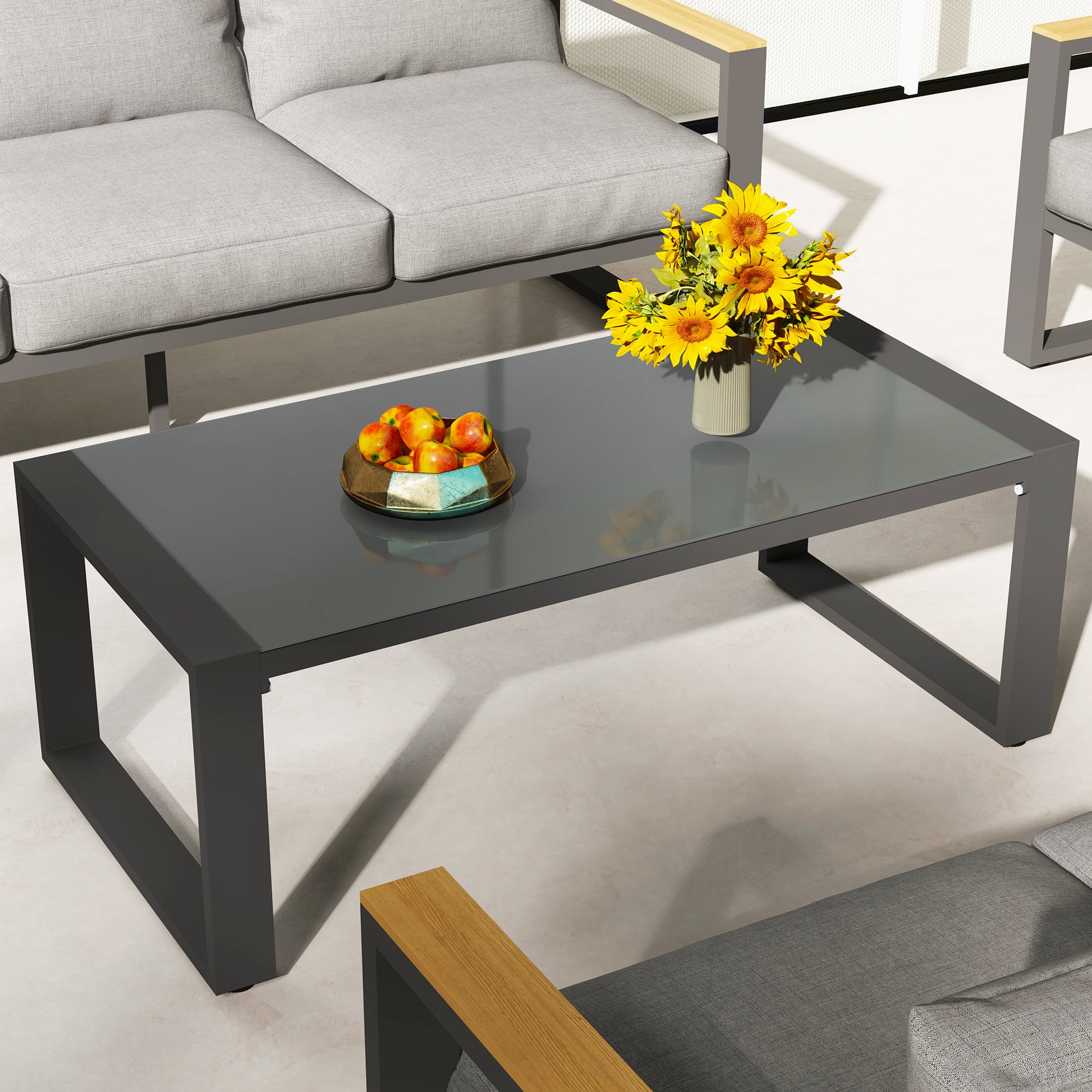 Coffee Table Powder Coated Aluminum And Glass Lightweight Table Versatile Use Rectangular Gray Gray Aluminium