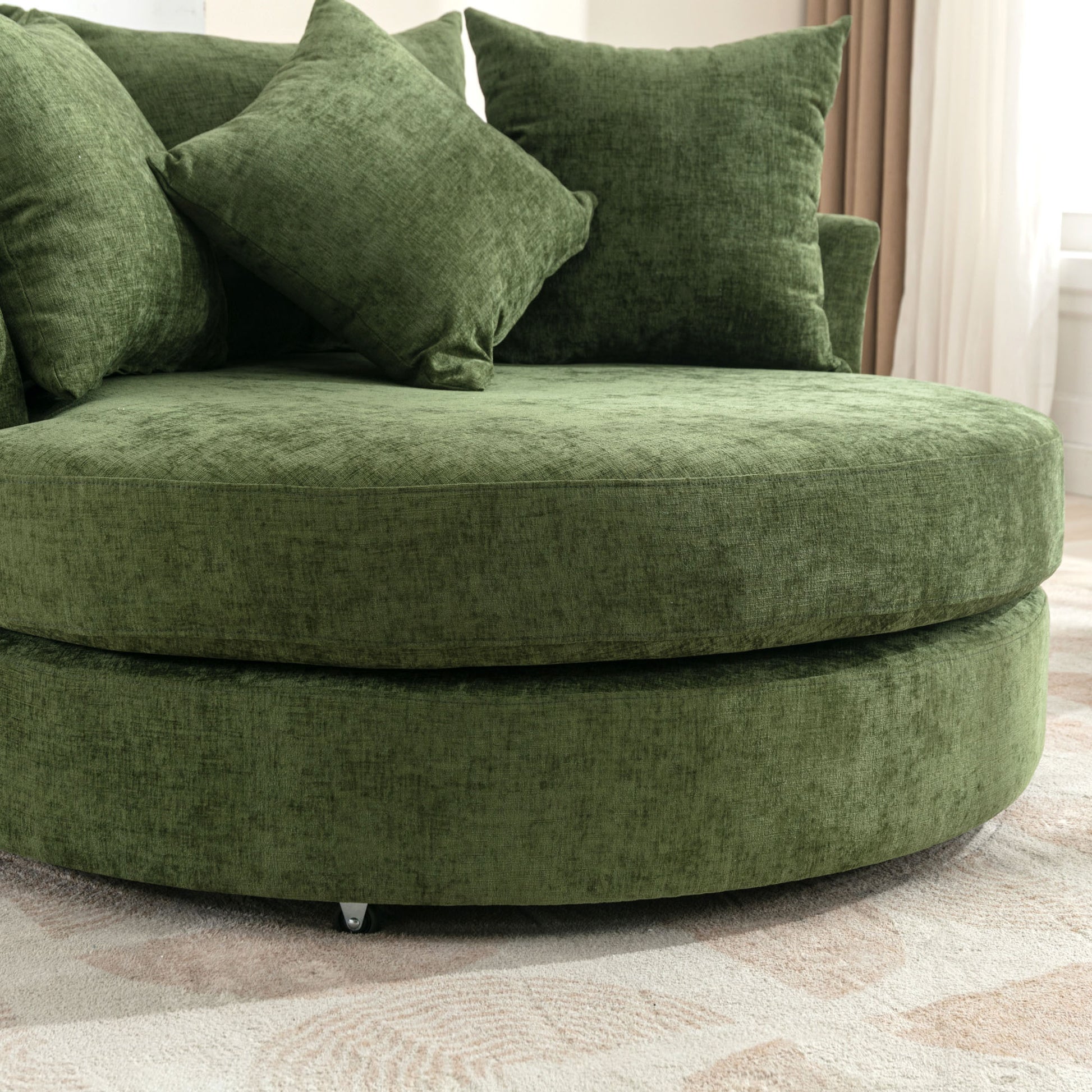 Orisfur. 360 Swivel Accent Barrel Chair With Storage Ottoman & 4 Pillows, Modern Chenille Leisure Chair Round Accent For Living Room, Green Green Foam Chenille