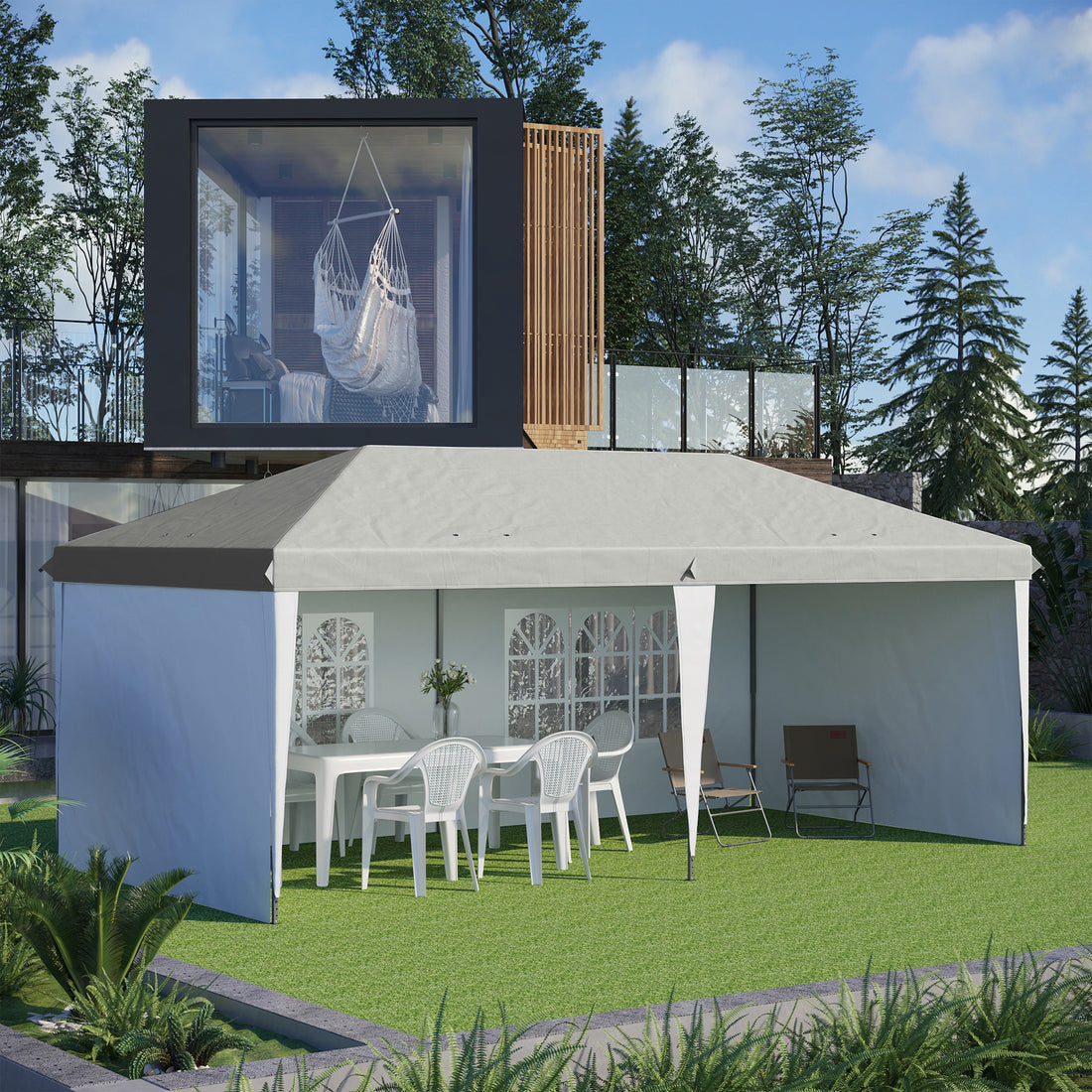 Outsunny 10' X 20' Pop Up Canopy Tent With 4 Sidewalls, Heavy Duty Tents For Parties, Outdoor Instant Gazebo With Carry Bag, For Outdoor, Garden, Patio, White White Steel