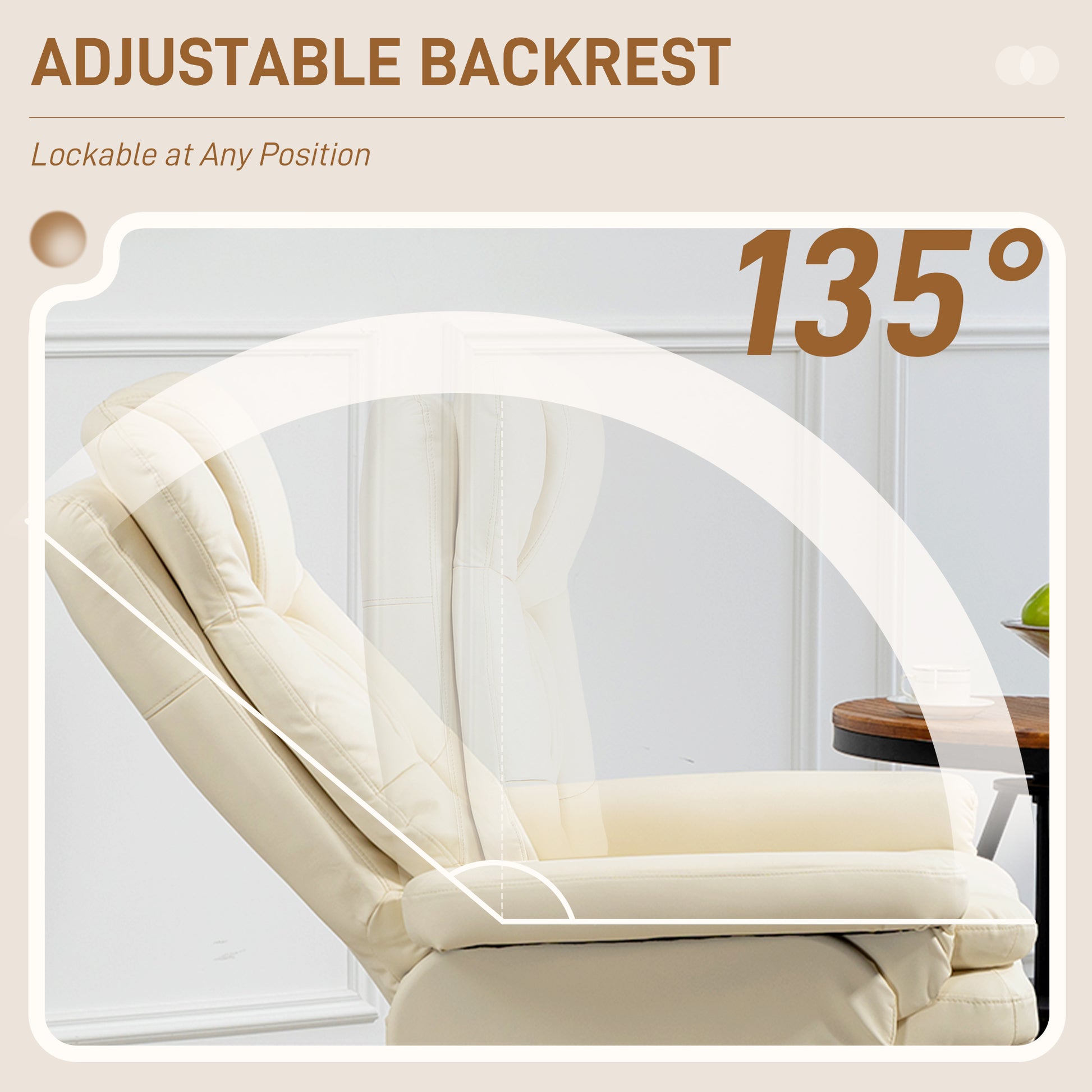 Homcom Swivel Recliner With Ottoman, Pu Leather Reclining Chair With Ottoman, Upholstered Recliner And Footrest With Wrapped Base For Living Room, Bedroom And Home Office, Cream White Cream White Faux Leather