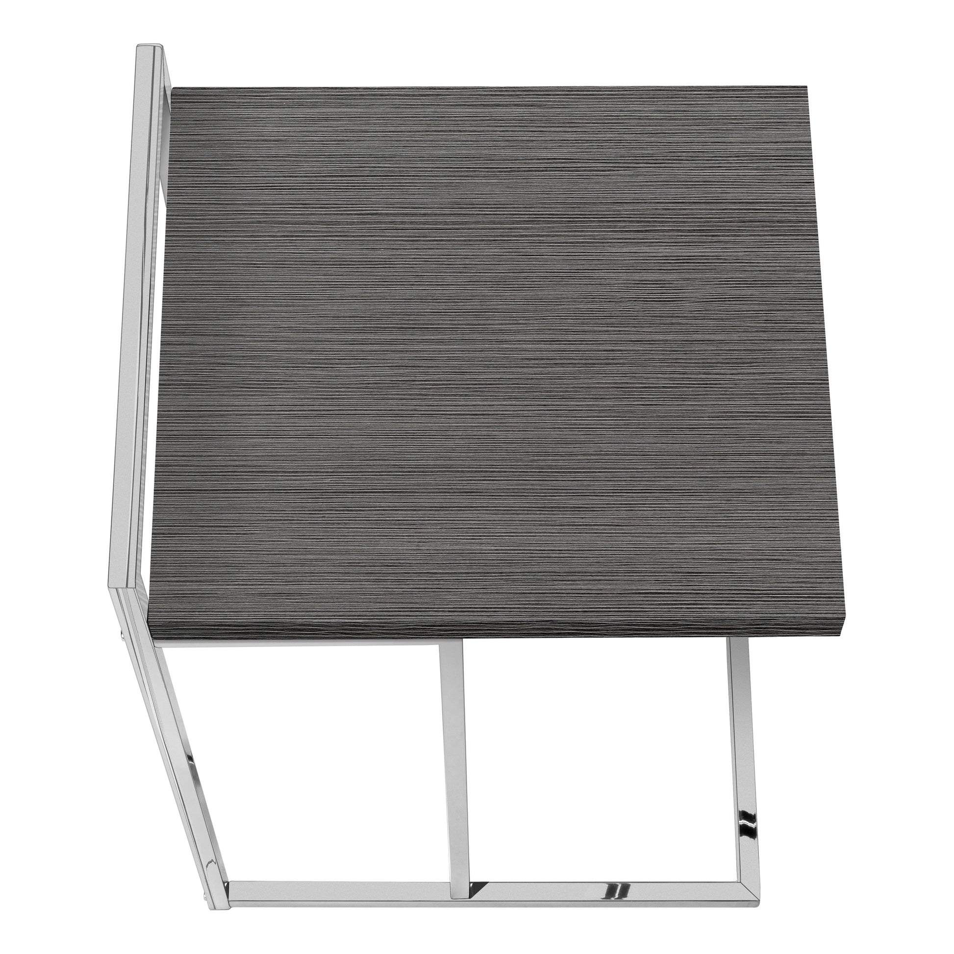 Accent Table, C Shaped, End, Side, Snack, Living Room, Bedroom, Grey Laminate, Chrome Metal, Contemporary, Modern Grey Particle Board