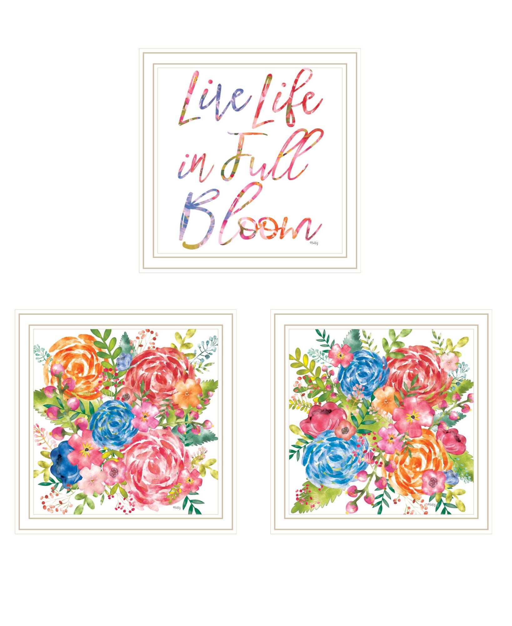 "Live Life In Full Bloom " Framed Wall Art For Living Room, Wall Art Print For Home Decor, Bedroom Wall Art By Heidi Kuntz Multicolor Wood Paper