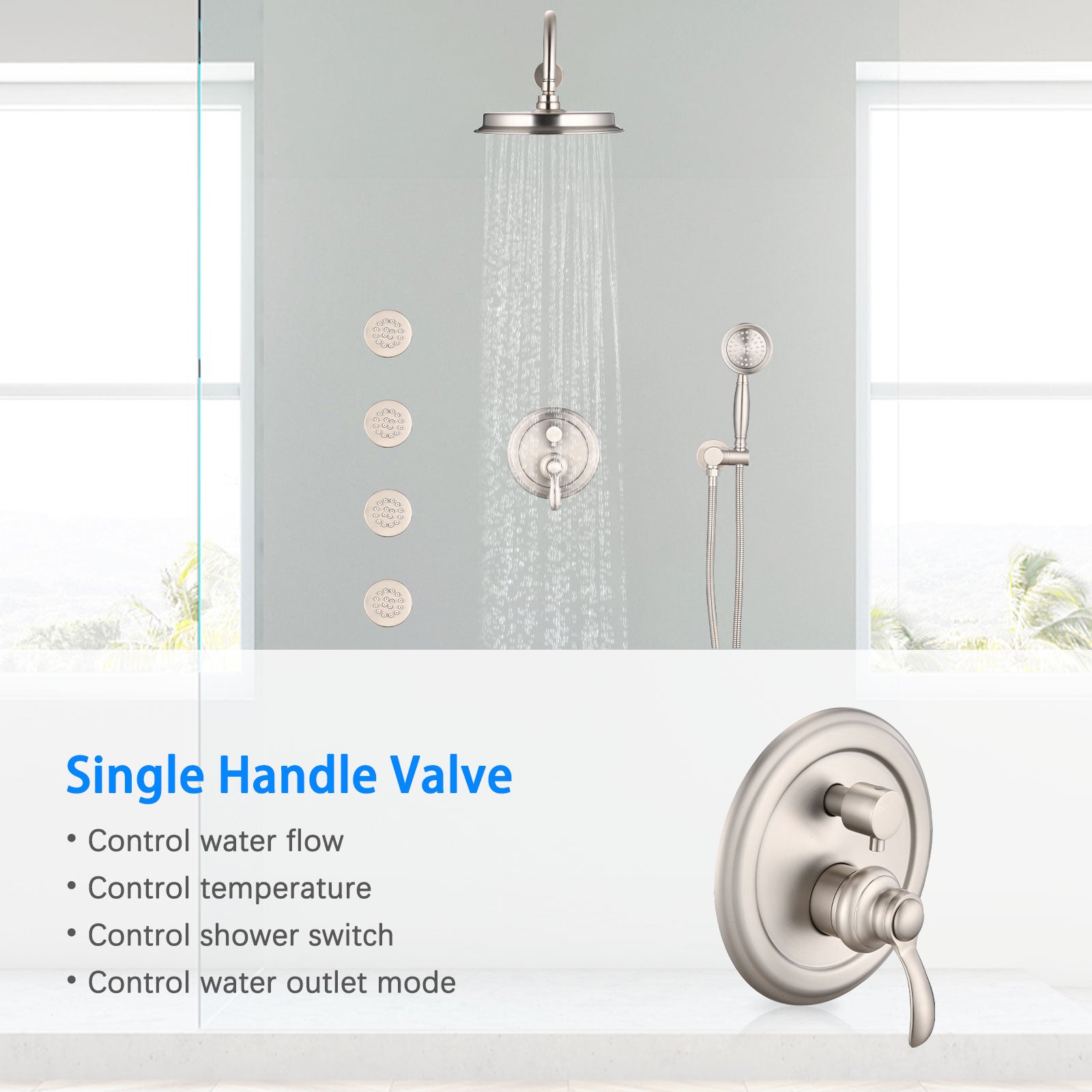 Brushed Nickel Shower System With Handheld And 4 Body Sprays Brushed Nickel Brass