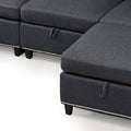 Convertible Sectional Sofa With Storage Seat 6 Seat Sofa With Reversible Chaise U Shaped Sectional Couch For Living Room,Dark Grey Black Fabric 6 Seat