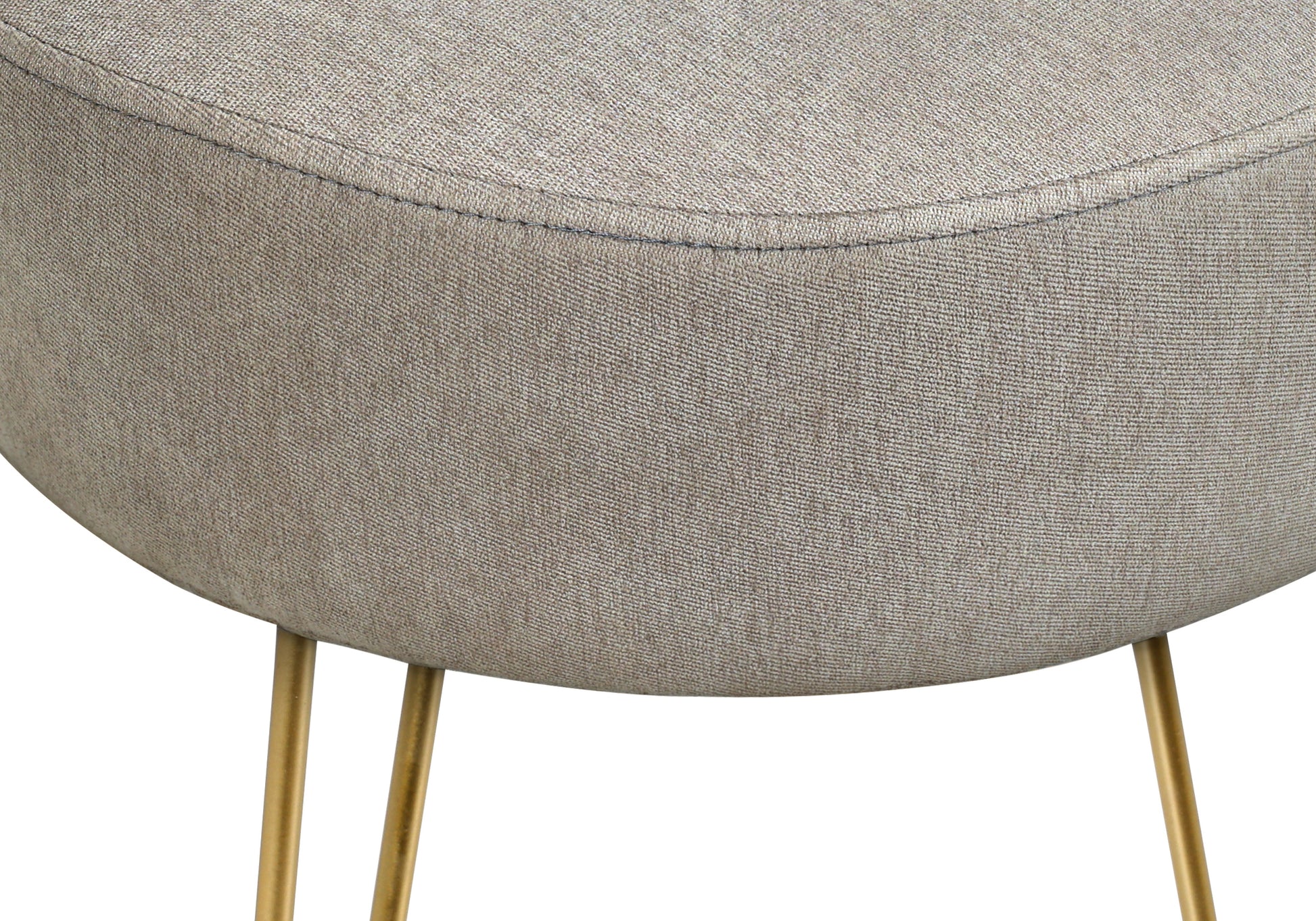 Ottoman, Pouf, Footrest, Foot Stool, 14" Round, Beige Fabric, Gold Metal Legs, Contemporary, Modern Beige Foam Polyester