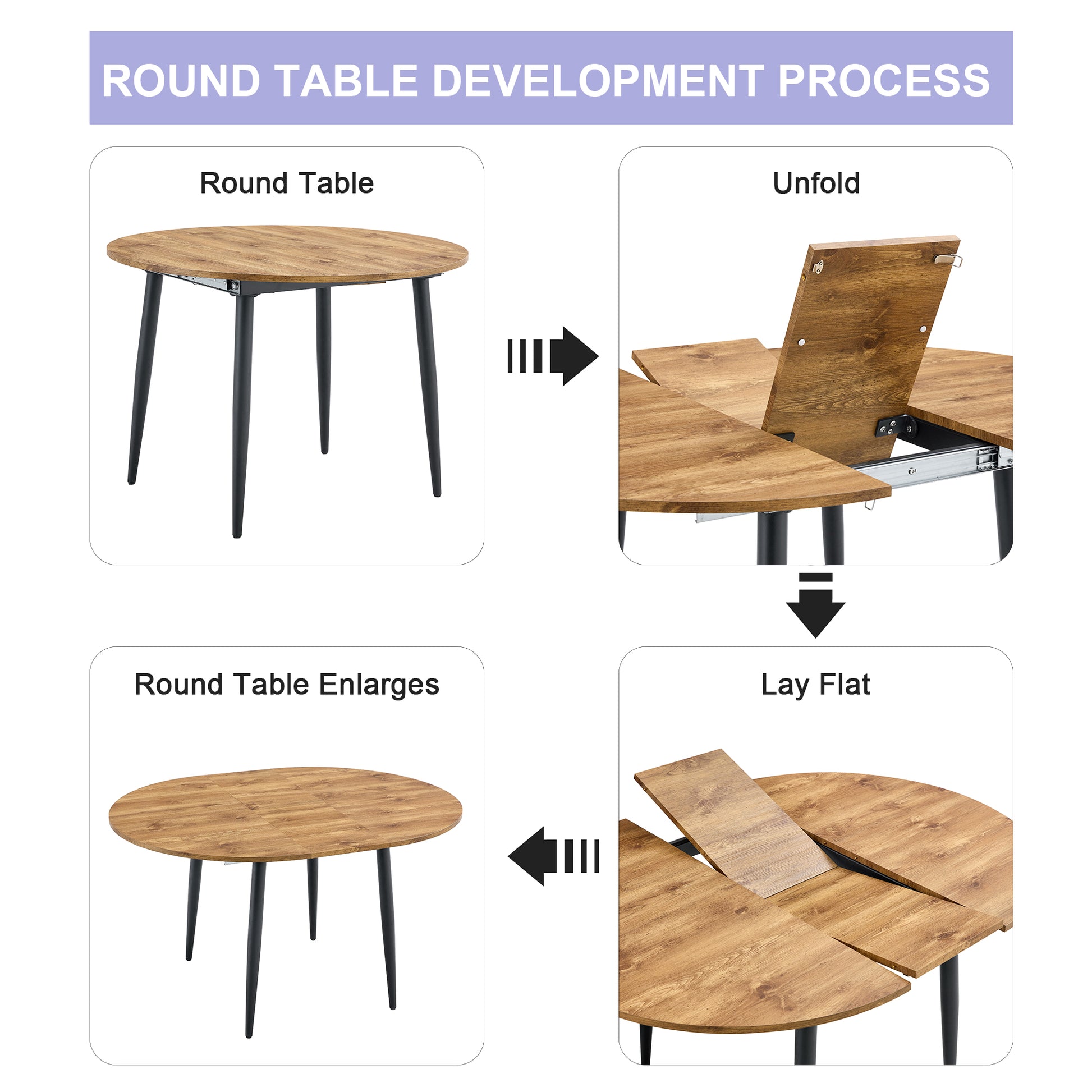 Table And Chair Set.Modern Extendable Wood Mdf Dining Table.The Table Has A Telescopic Design, Suitable For Gatherings Of Different Size.Paired With 6 Chairs With Pu Cushions And Black Metal Legs. Light Gray,Wood Seats 6 Mdf Metal