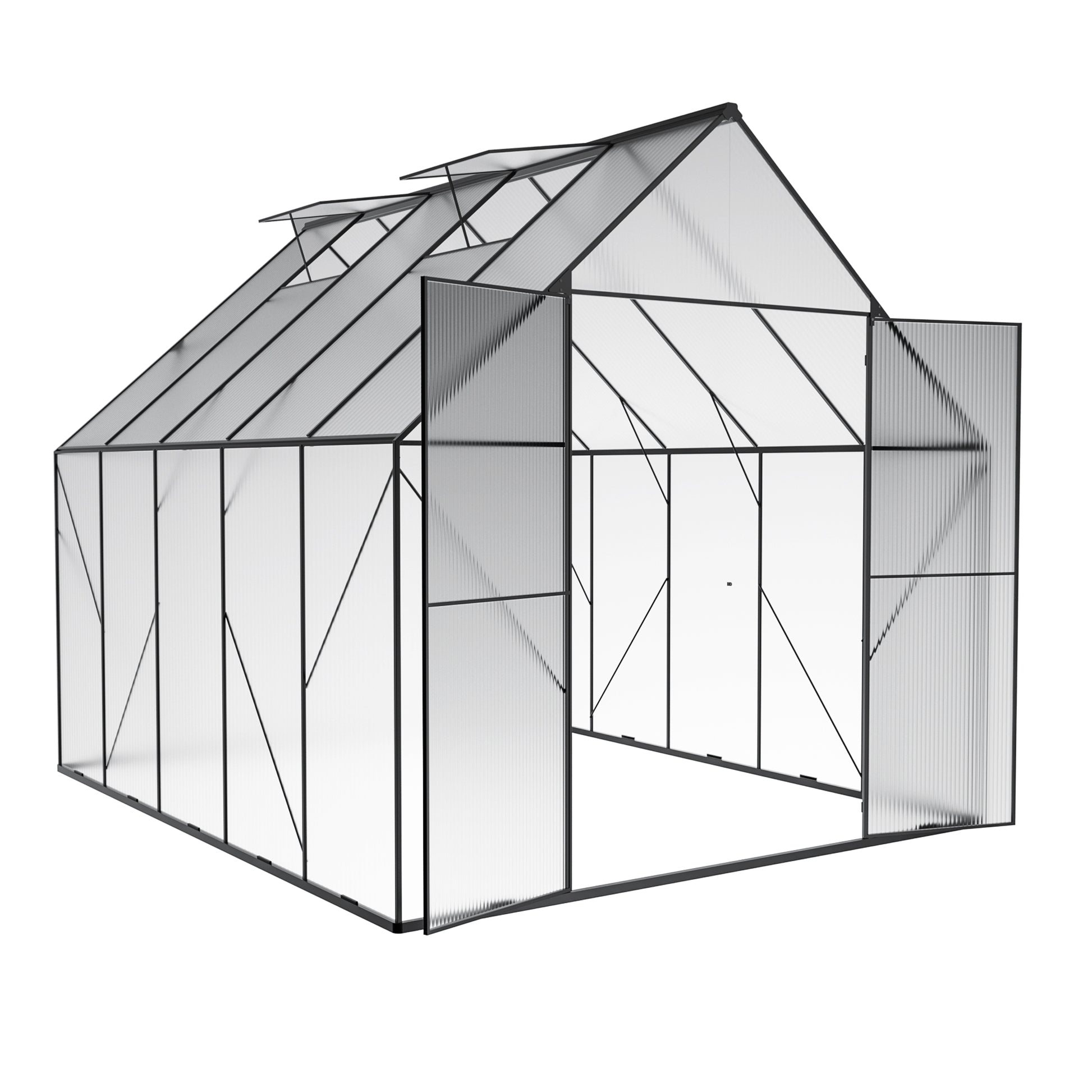 8X12 Ft Greenhouse For Outdoors,Heavy Duty Polycarbonate Greenhouse,Large Walk In Greenhouse With Roof Vent,Aluminum Hot House For Outside Green House Garden Backyard Silver Steel