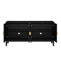 4 Door Sideboard Storage Cabinet For Living Room And Dining Room, Two Large Cabinets With Gold Handles And Adjustable Shelf, Black Black Rubberwood Solid Wood Mdf