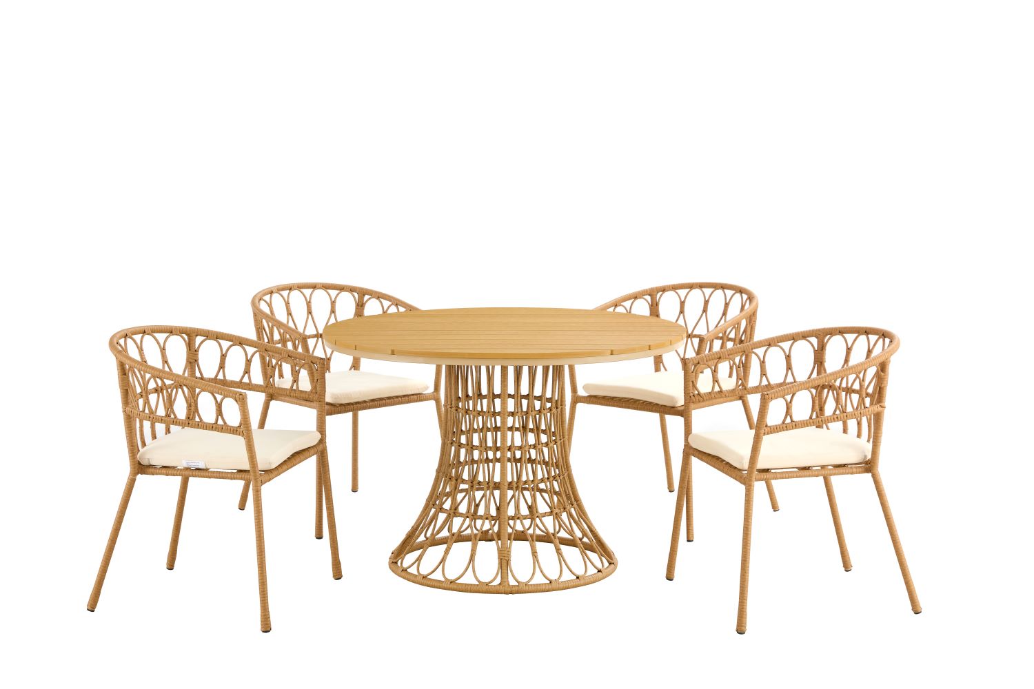 Outdoor Dining Simple Bamboo Chair Tablepe Ratten Round Table 110Cm Plastic Wood Top Antique Brown Bamboo