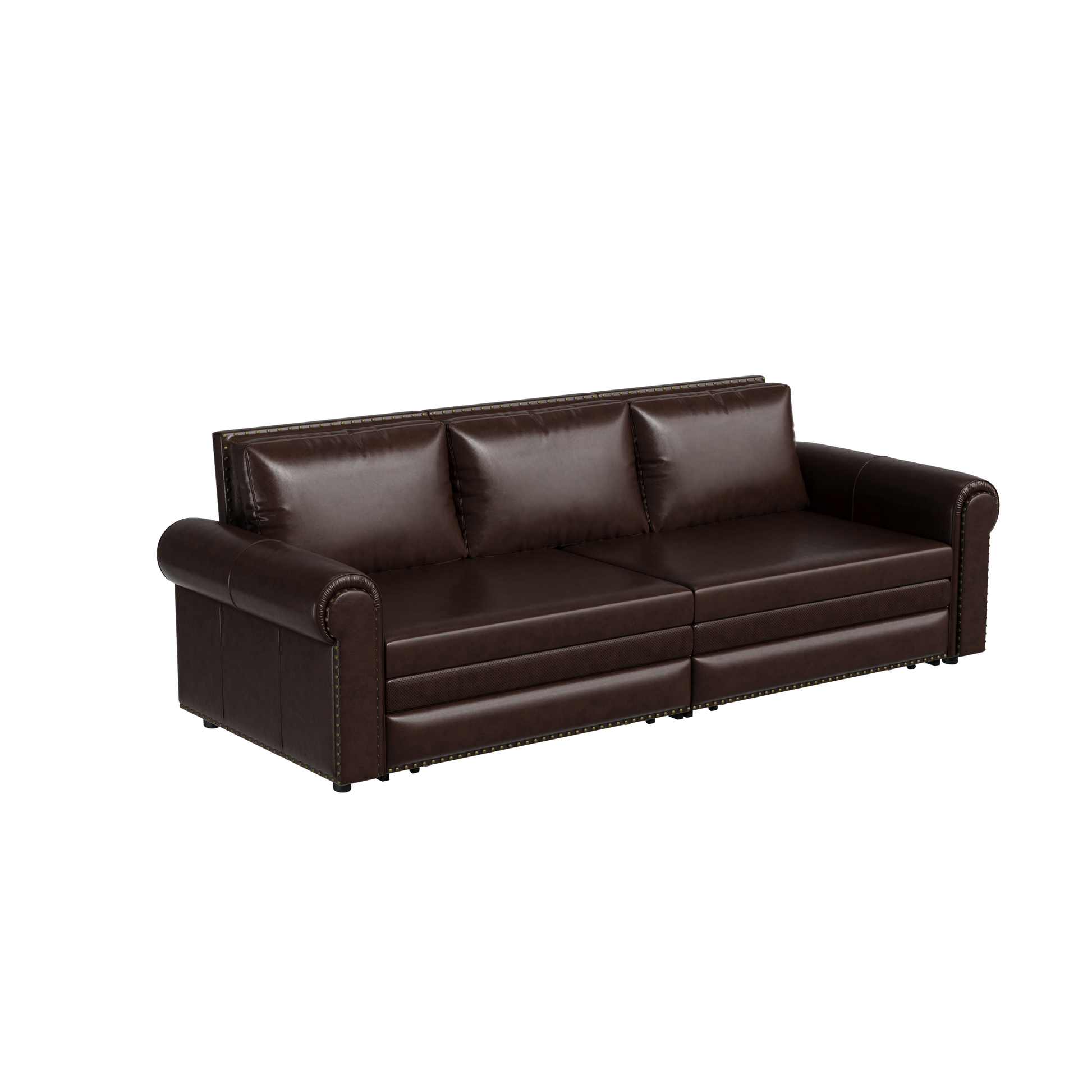 Chesterfield Sofa,93.7" King Pull Out Sofa Bed, 3 In 1 Faux Leather Convertible Sleeper Sofa With Trim & Rolled Arm,Multi Functional Sofa Bed For Living Room,Bedroom,Apartment,Office Dark Brown Faux